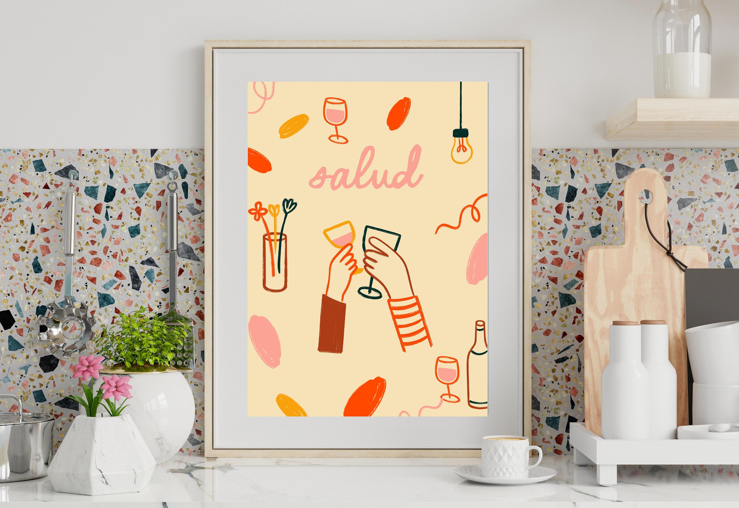 Salud Art Print-Digital Download-Wine Art-Retro Print-Cheers Art Print-Trendy Art-70s Art Print-Girly Art-Cocktail Art-Preppy Pink Bar Art