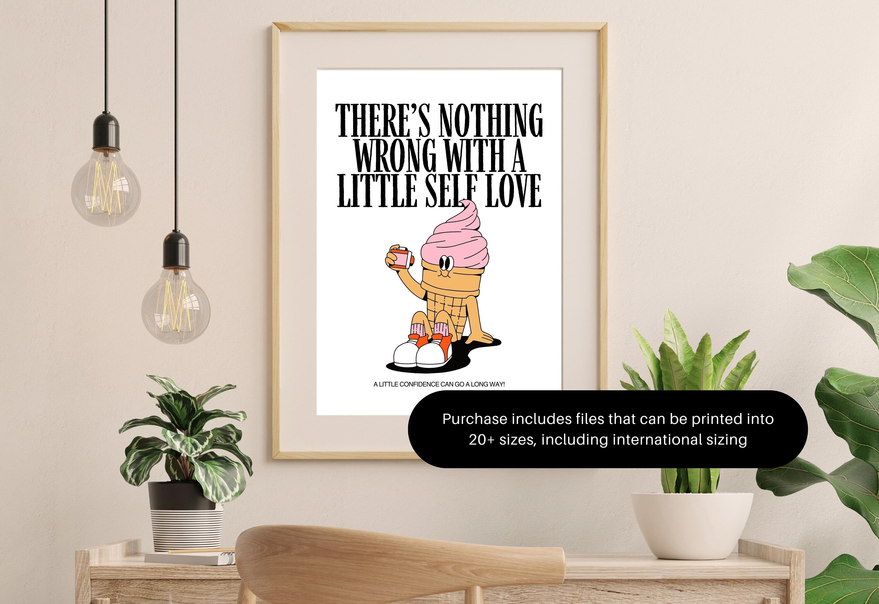 Retro Cartoon-Digital Prints-Digital Wall Art-Minimal Art-Ice cream Art Print-Ice Cream Art-Kitchen Art Prints-Minimal Kitchen Art-Self Love