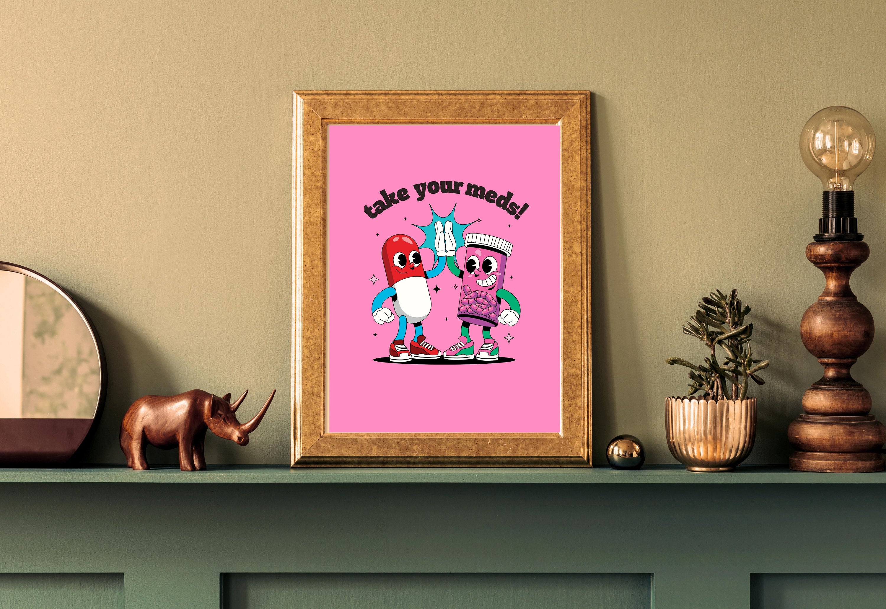 Take Your Meds-Digital Download-Wall Print-Retro Art-Downloadable Print-Trendy Art-70s Art Print-Retro Character-Mental Health Art Print