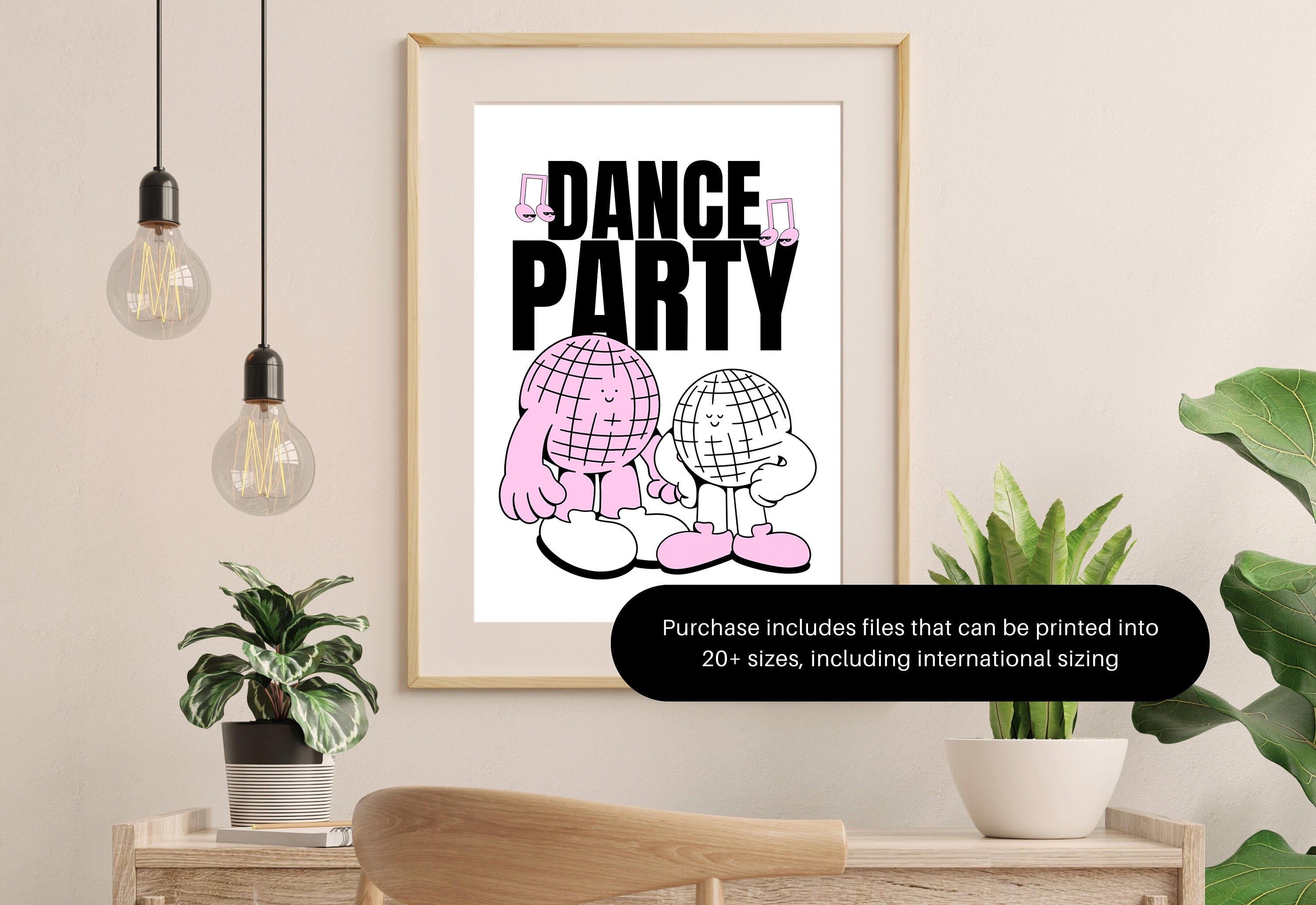 Dance Party Art-Digital Prints-Retro Art Quote-Drink Art-Kitchen Art Print-Kitchen Art-Disco Ball Art Print-Mirrorball Cartoon Print