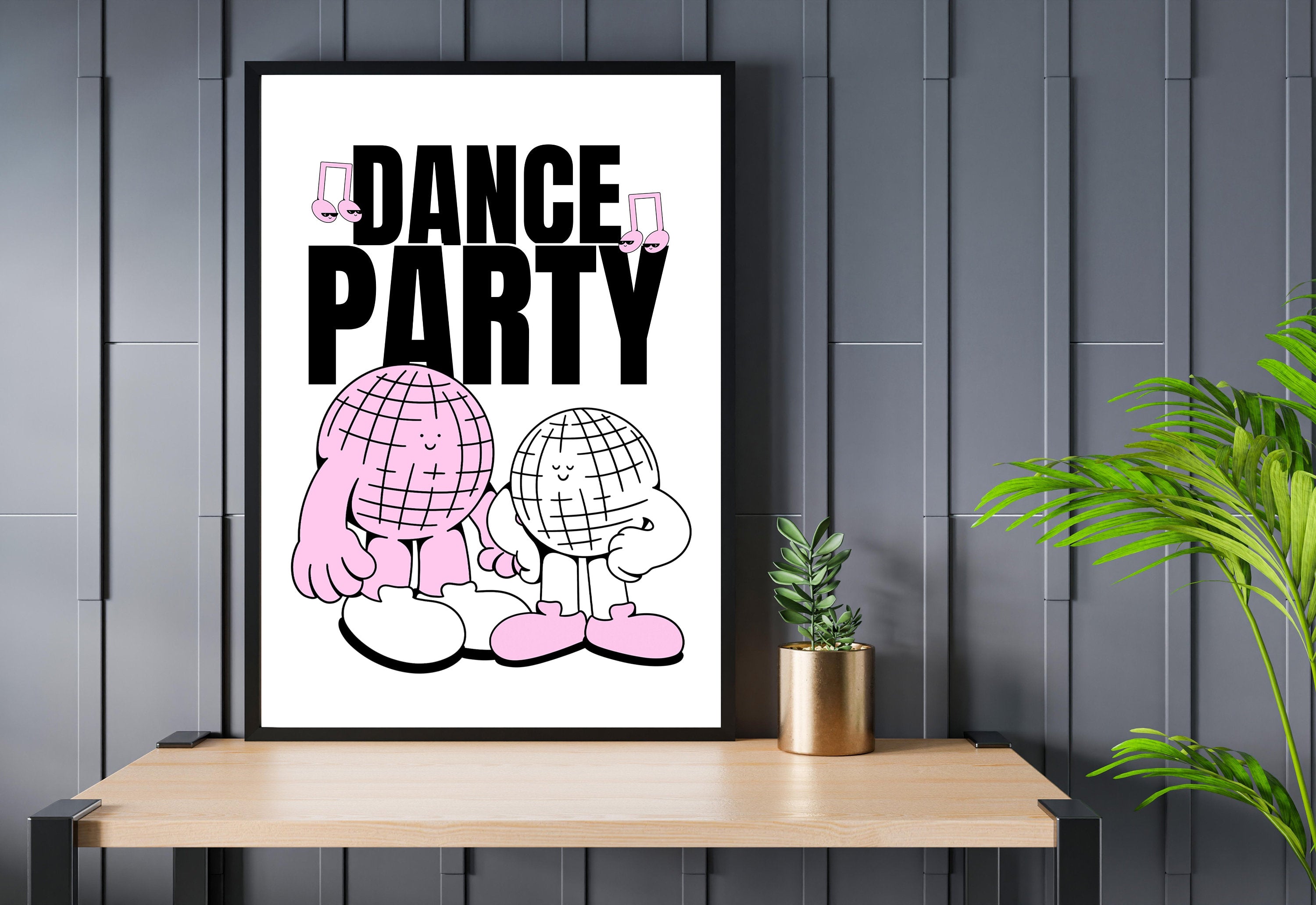 Dance Party Art-Digital Prints-Retro Art Quote-Drink Art-Kitchen Art Print-Kitchen Art-Disco Ball Art Print-Mirrorball Cartoon Print