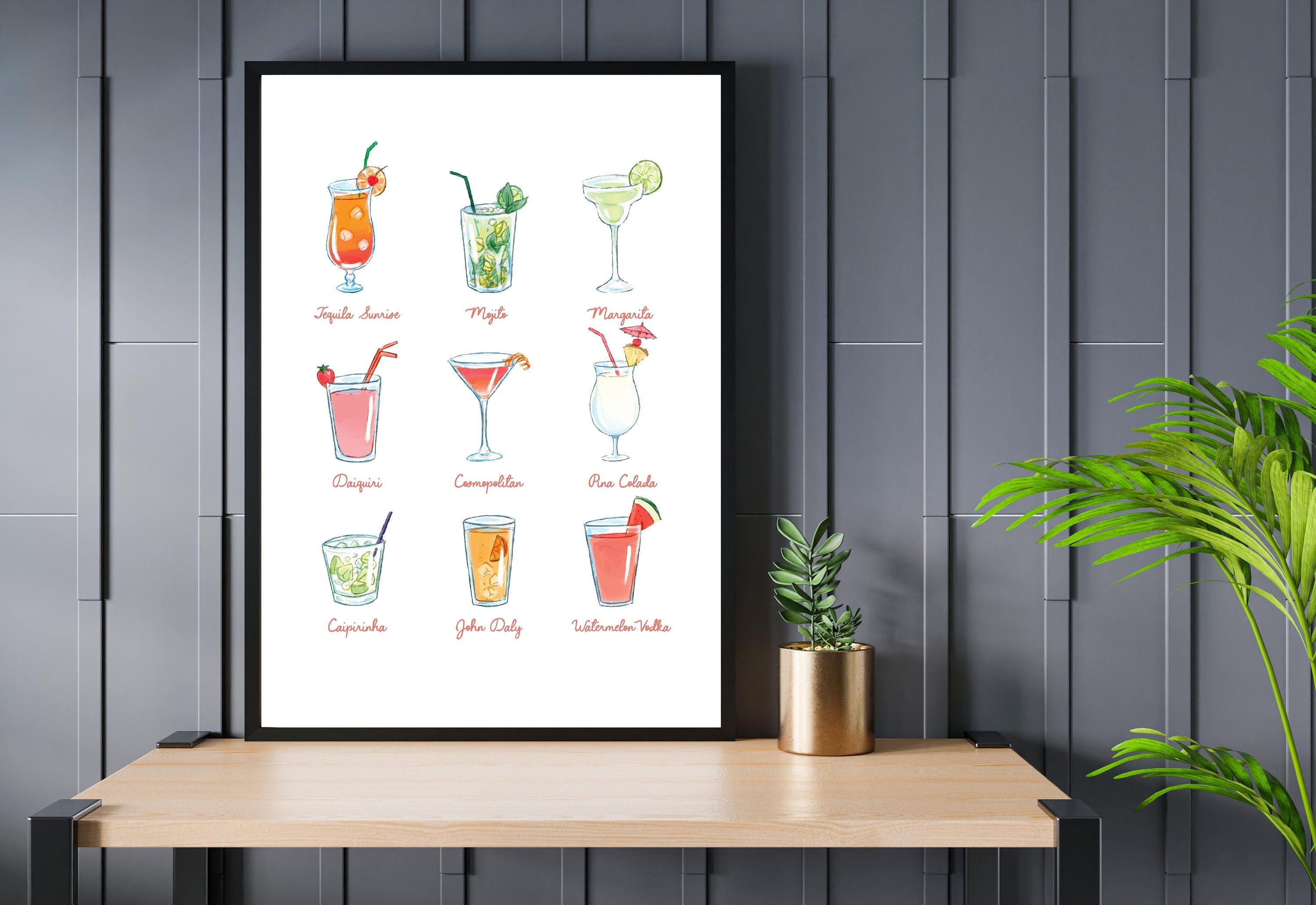 Retro Cocktails Poster-Wall Print-Digital Download-Preppy Pink Prints-Barbie Doll Art-Vintage Doll Art-Y2K Aesthetic-Girly Bar Cart Art