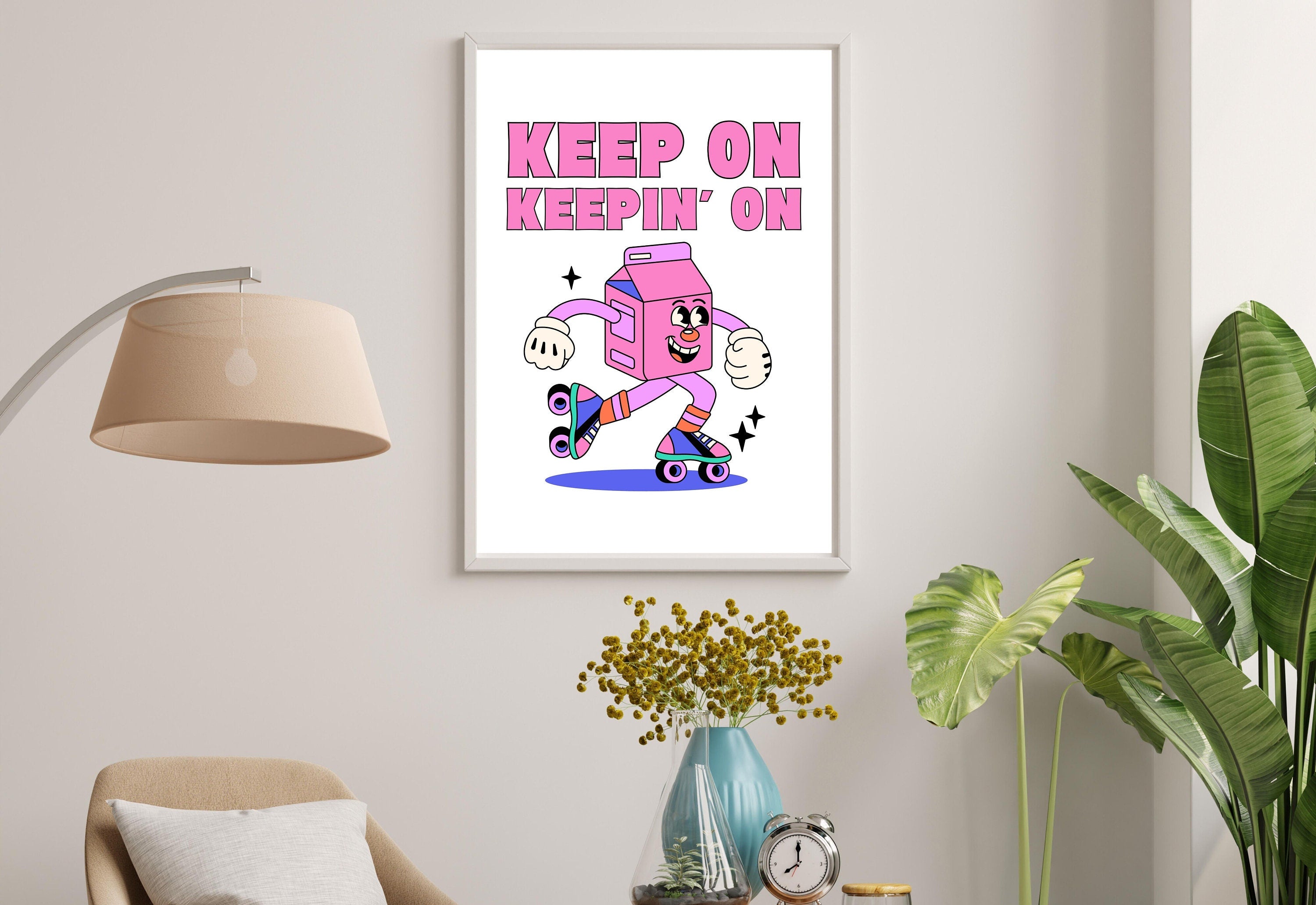 On A Roll-Digital Download-Wall Print-Retro Art-Downloadable Print-70s Art Print-Retro Character Art-Trendy Prints-Vintage Mascot Art