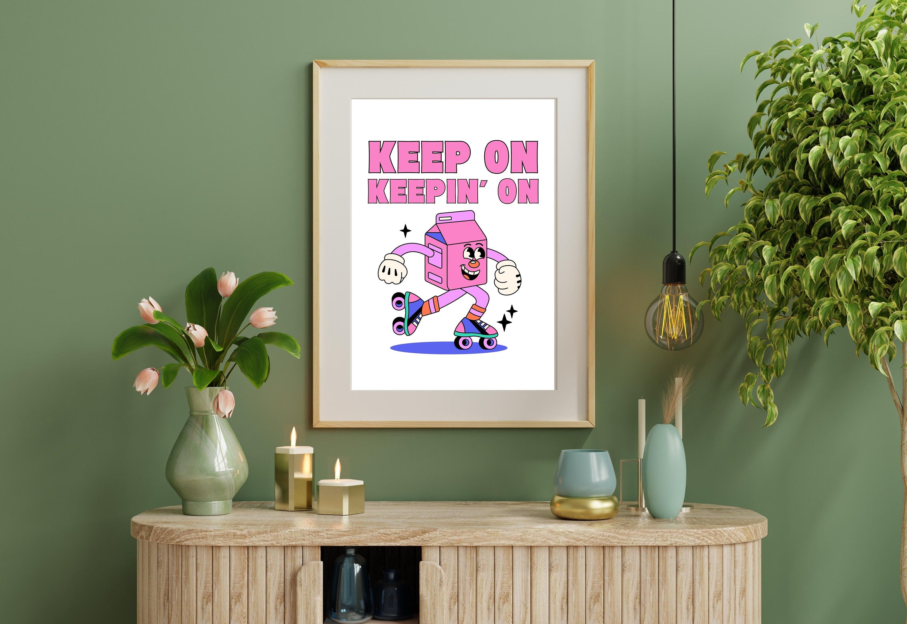 On A Roll-Digital Download-Wall Print-Retro Art-Downloadable Print-70s Art Print-Retro Character Art-Trendy Prints-Vintage Mascot Art