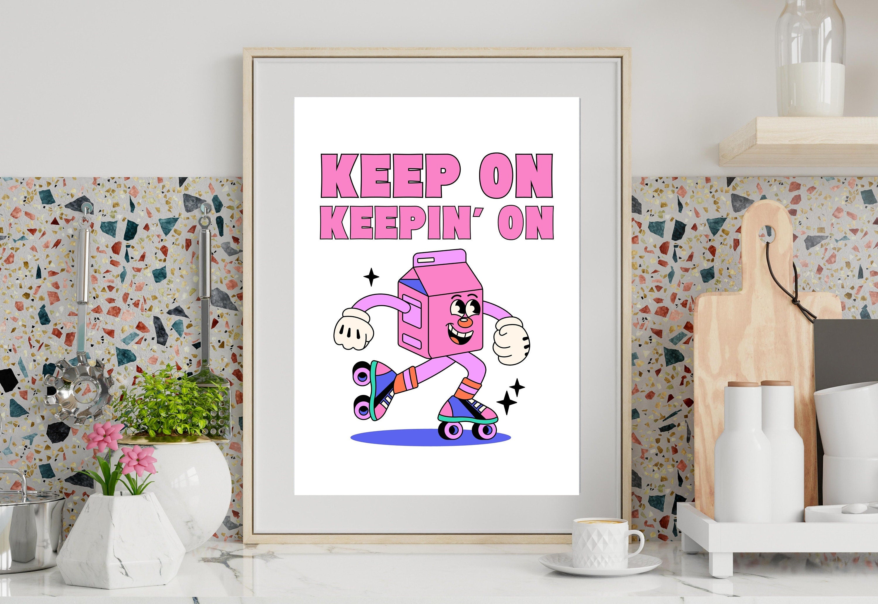 On A Roll-Digital Download-Wall Print-Retro Art-Downloadable Print-70s Art Print-Retro Character Art-Trendy Prints-Vintage Mascot Art