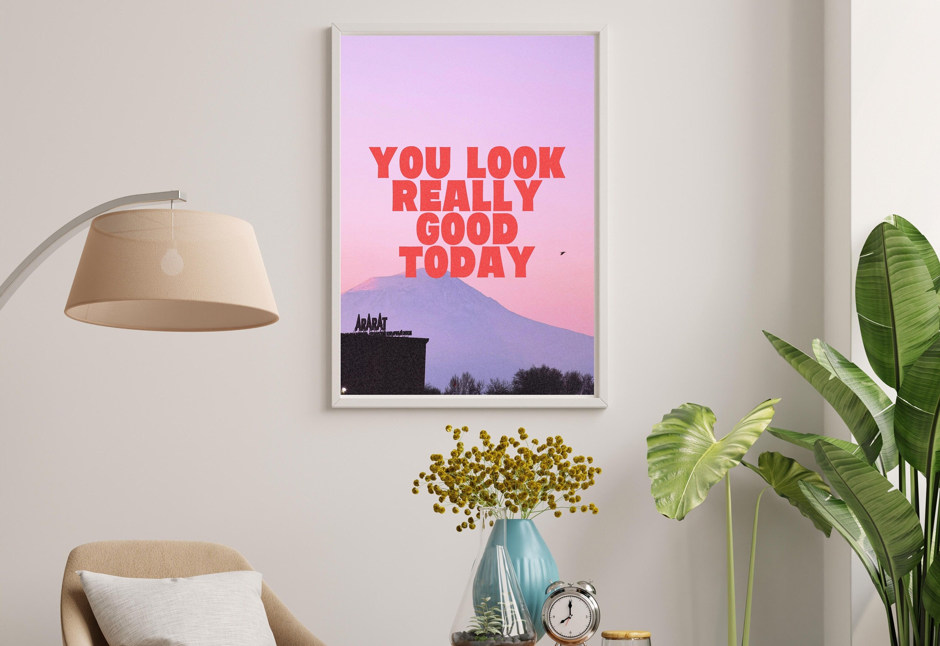 You Look Good Print-Digital Art Prints-Positivity Wall Art-Retro Prints-Retro Photo Art Print-Preppy Art-Grainy Gradient-Trendy Print