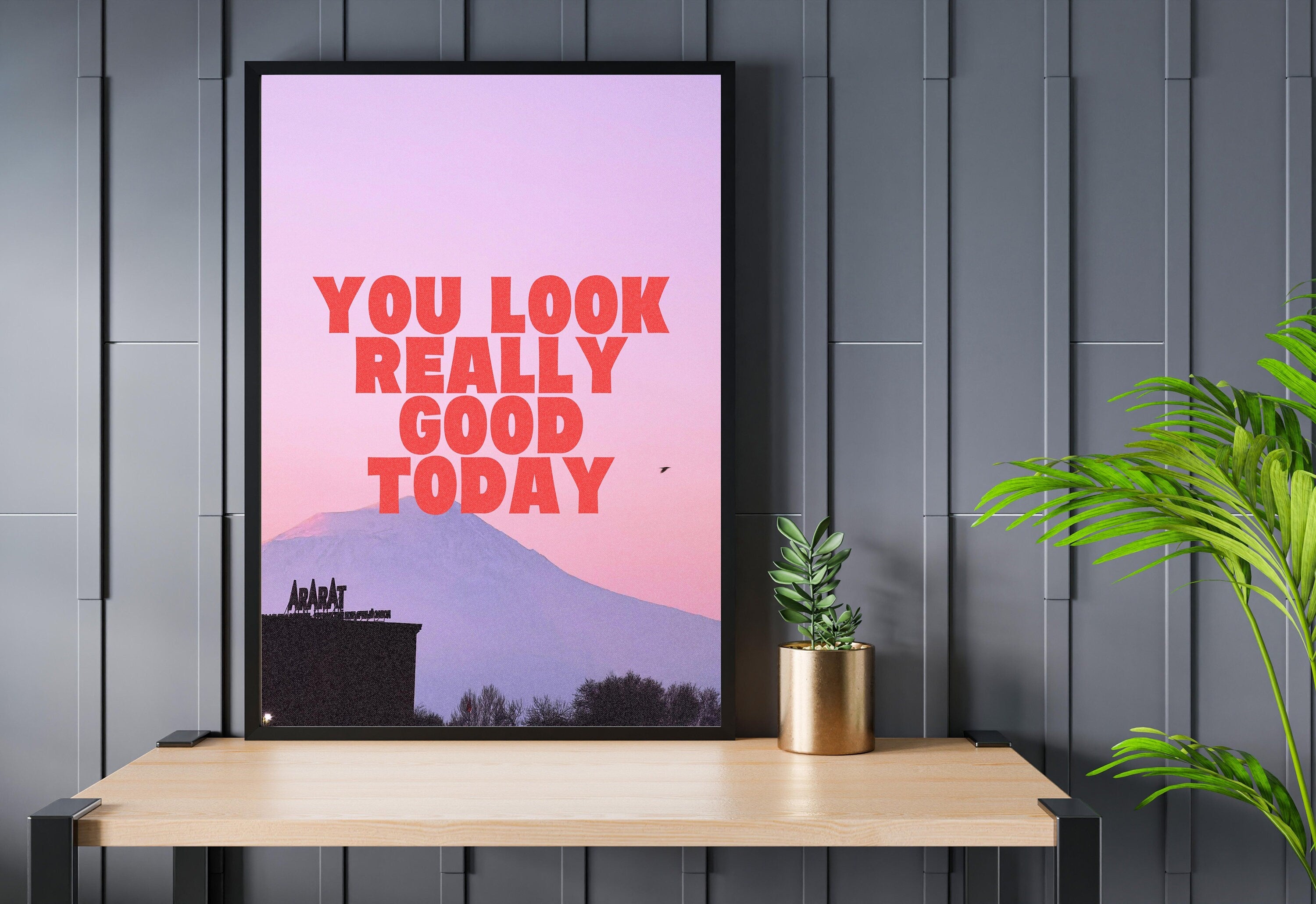 You Look Good Print-Digital Art Prints-Positivity Wall Art-Retro Prints-Retro Photo Art Print-Preppy Art-Grainy Gradient-Trendy Print