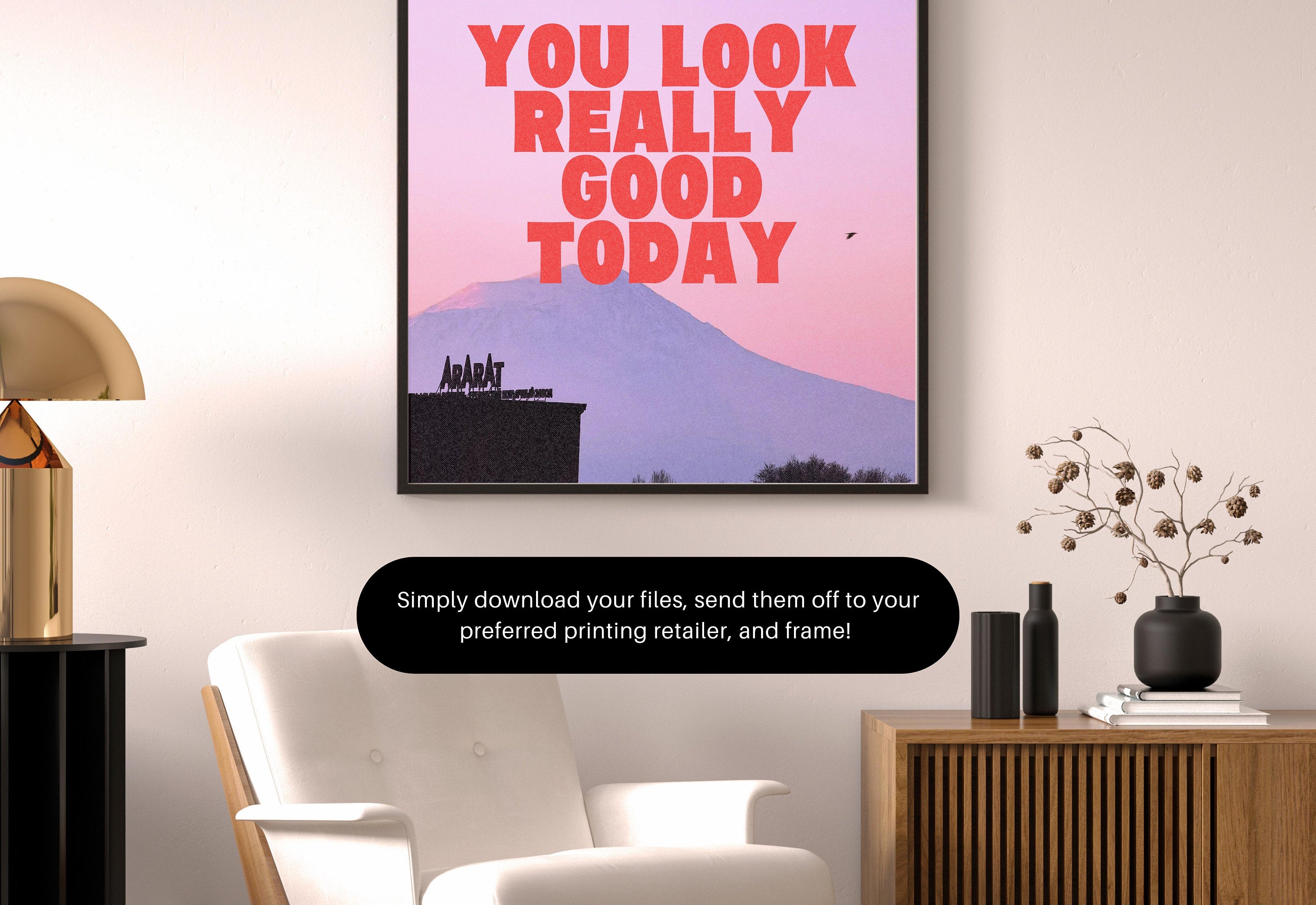 You Look Good Print-Digital Art Prints-Positivity Wall Art-Retro Prints-Retro Photo Art Print-Preppy Art-Grainy Gradient-Trendy Print