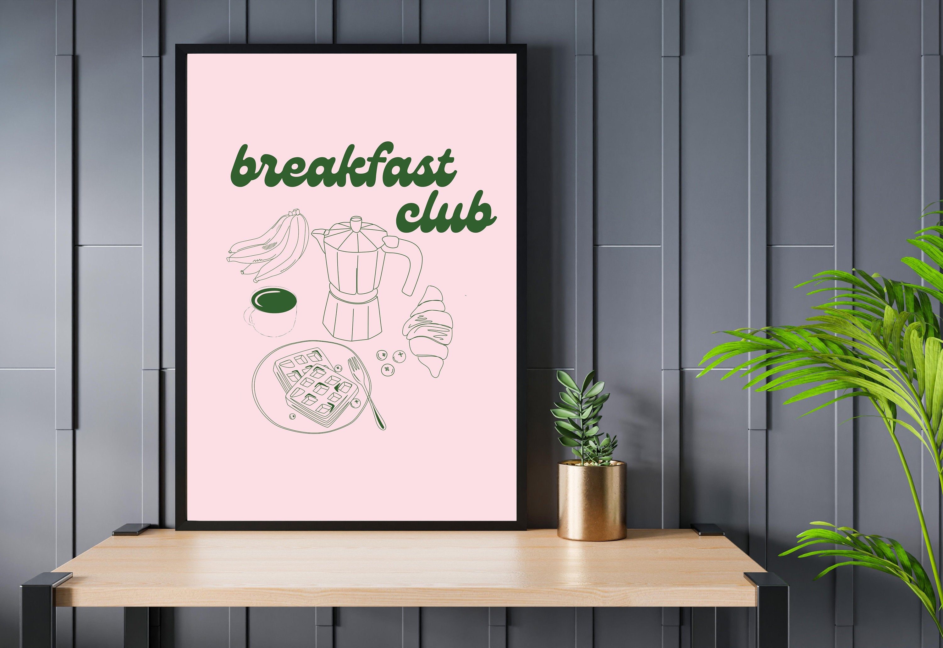 Breakfast Art Print-Digital Download-Food Art-Retro Print-Pink Art Print-Trendy Art-70s Art Print-Girly Art-Trendy Pink Kitchen Art