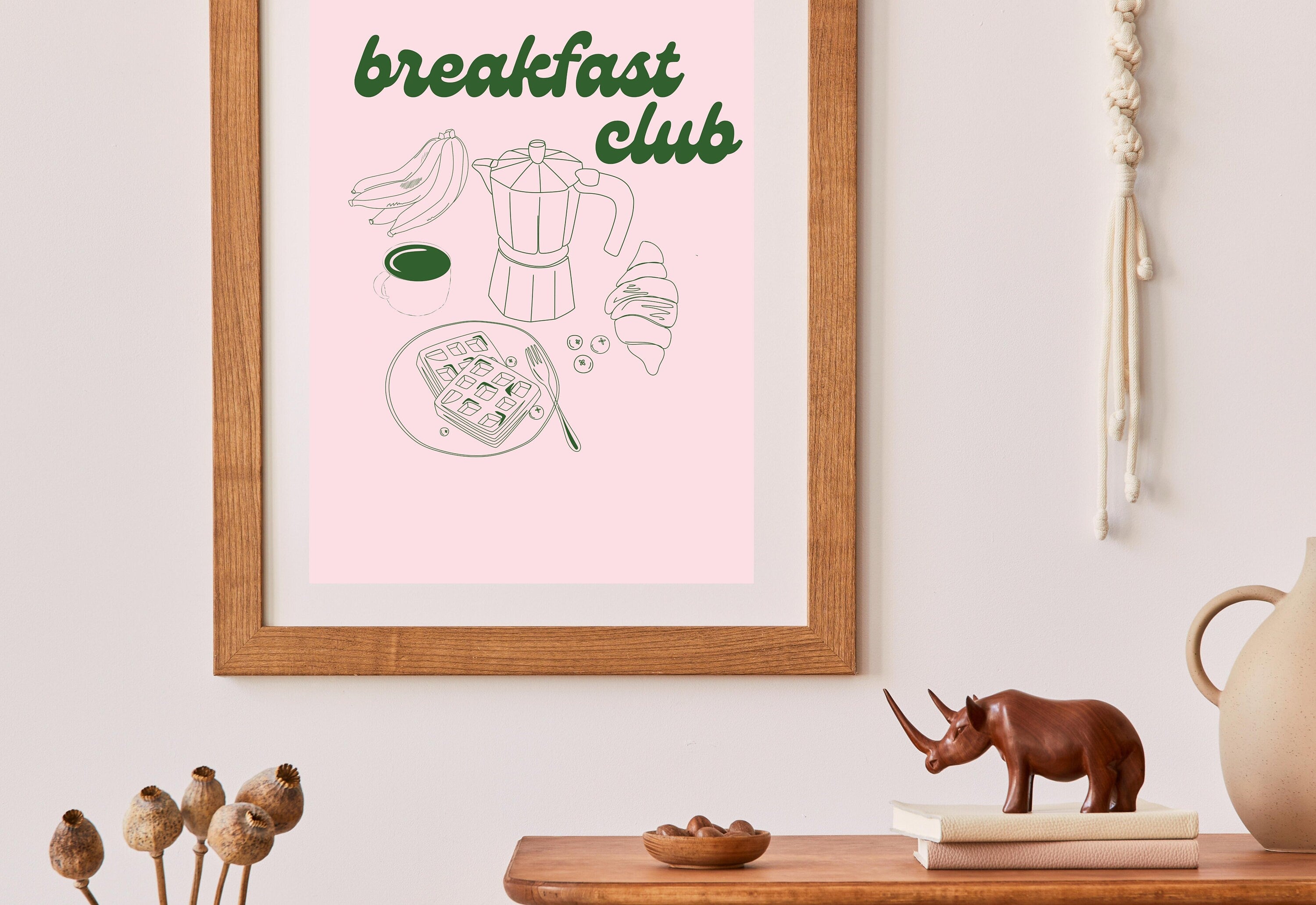 Breakfast Art Print-Digital Download-Food Art-Retro Print-Pink Art Print-Trendy Art-70s Art Print-Girly Art-Trendy Pink Kitchen Art