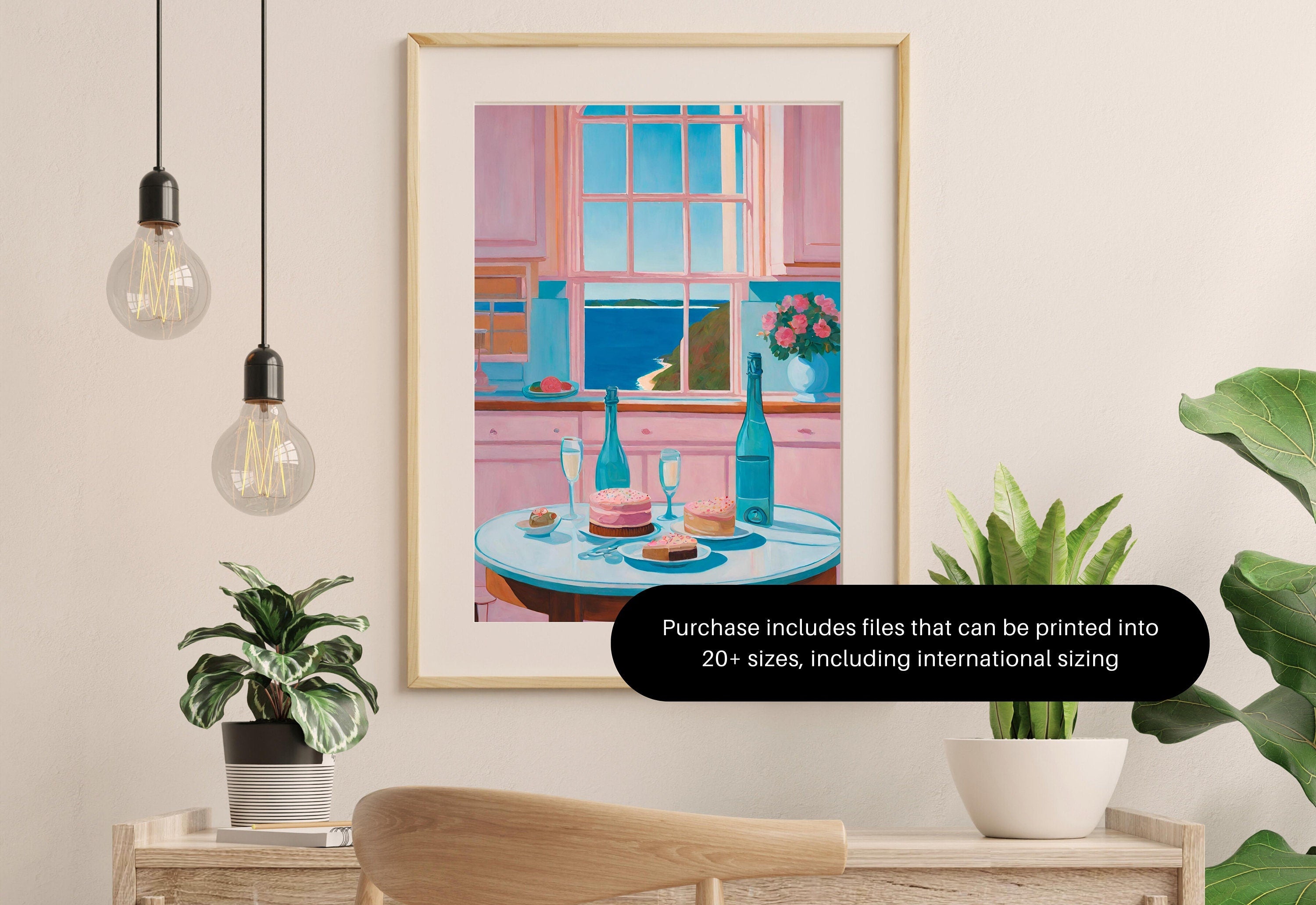 Champagne Art Print,Wall Art Print,Digital Downloads,Trendy Art,Flower Art,Retro Downloadable Print,Pink Apartment Painting,1950s Aesthetic