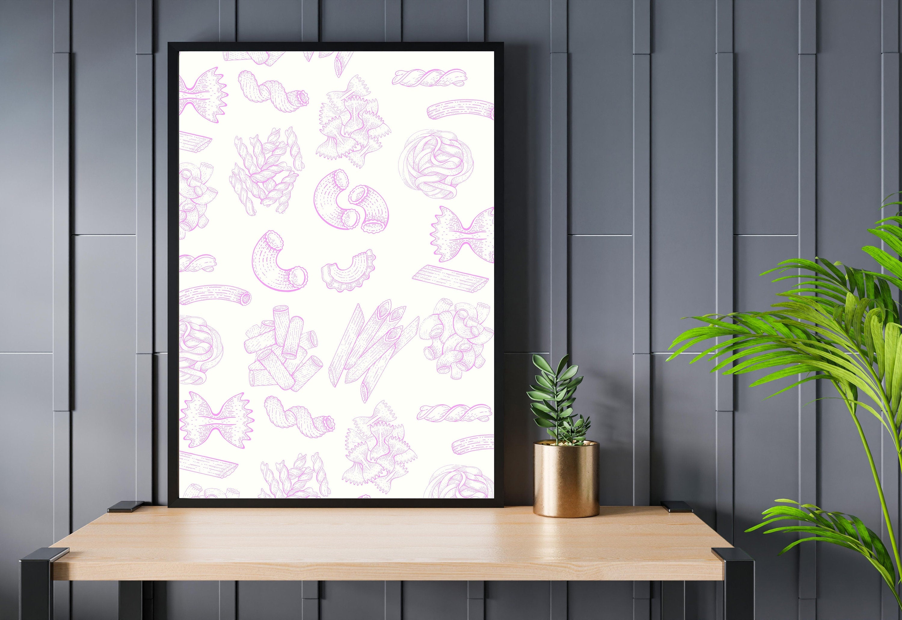 Pasta Art Print, Digital Download, Wall Art Print,Digital Food Art Print,Trendy Wall Art Print,Kitchen Wall Art Print, Pink Kitchen Decor