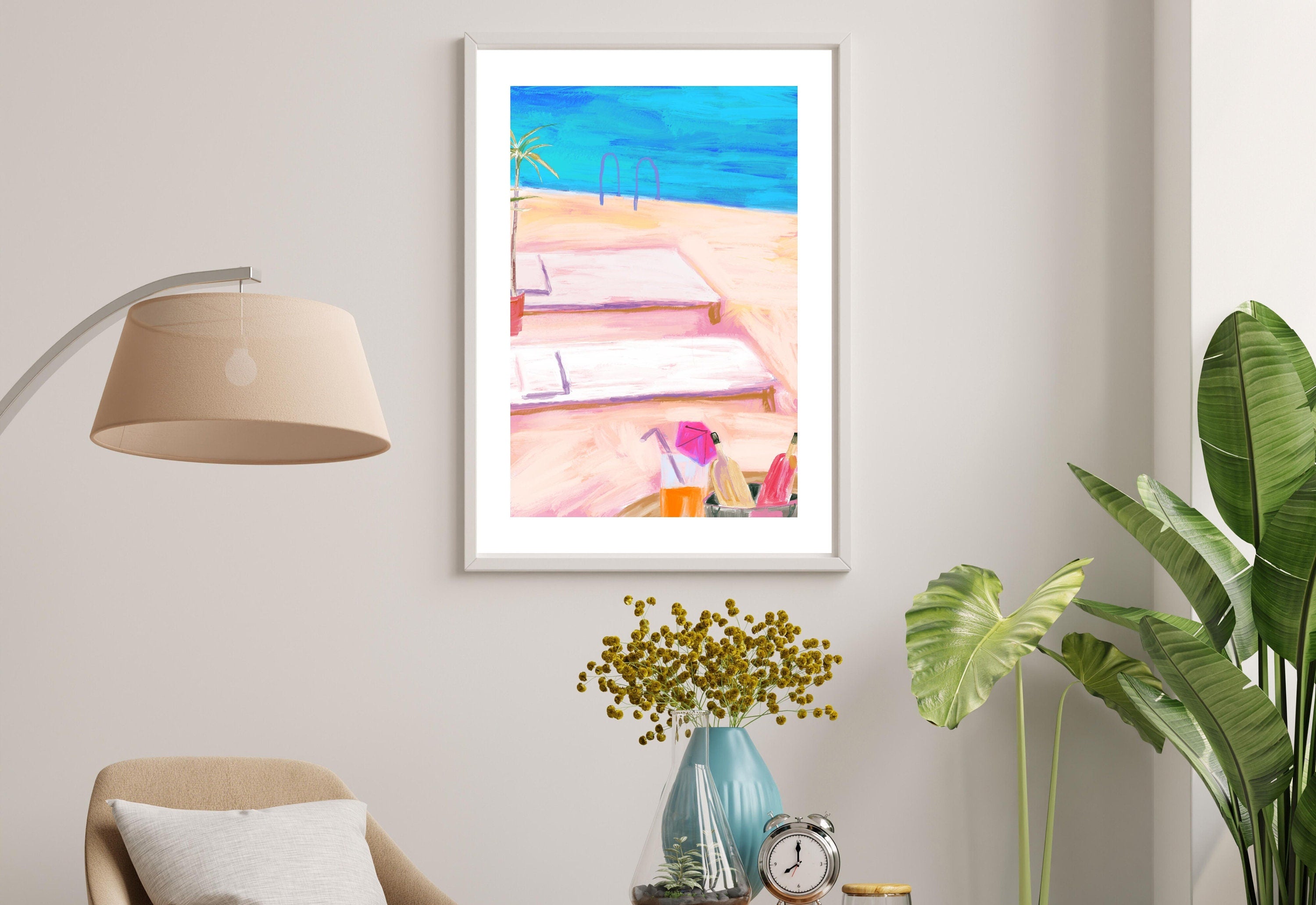 Pool Art Print,Wall Art Print,Digital Downloads,Trendy Art,Beach Art,Retro Downloadable Print,Pink Apartment Painting,1950s Aesthetic