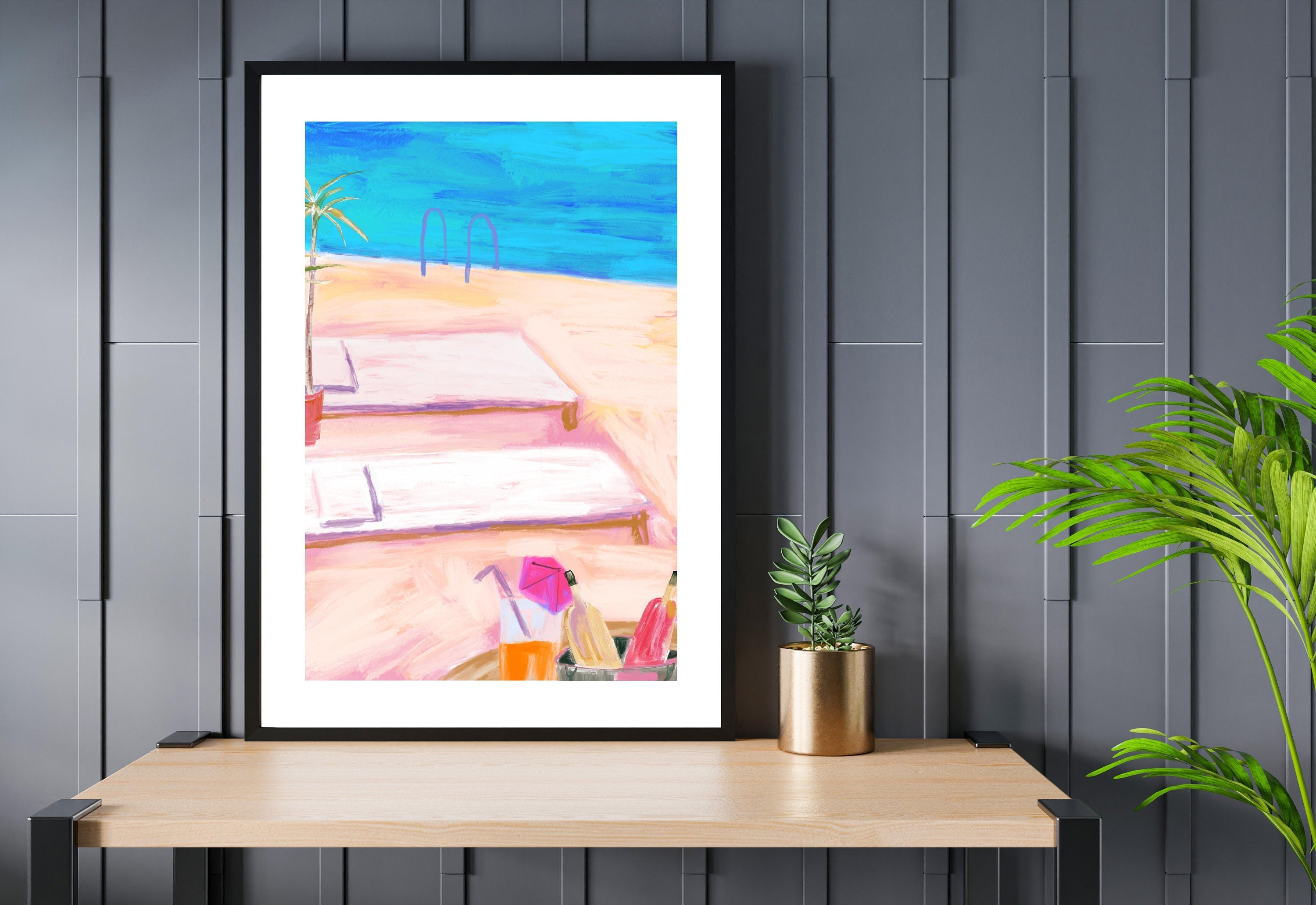 Pool Art Print,Wall Art Print,Digital Downloads,Trendy Art,Beach Art,Retro Downloadable Print,Pink Apartment Painting,1950s Aesthetic