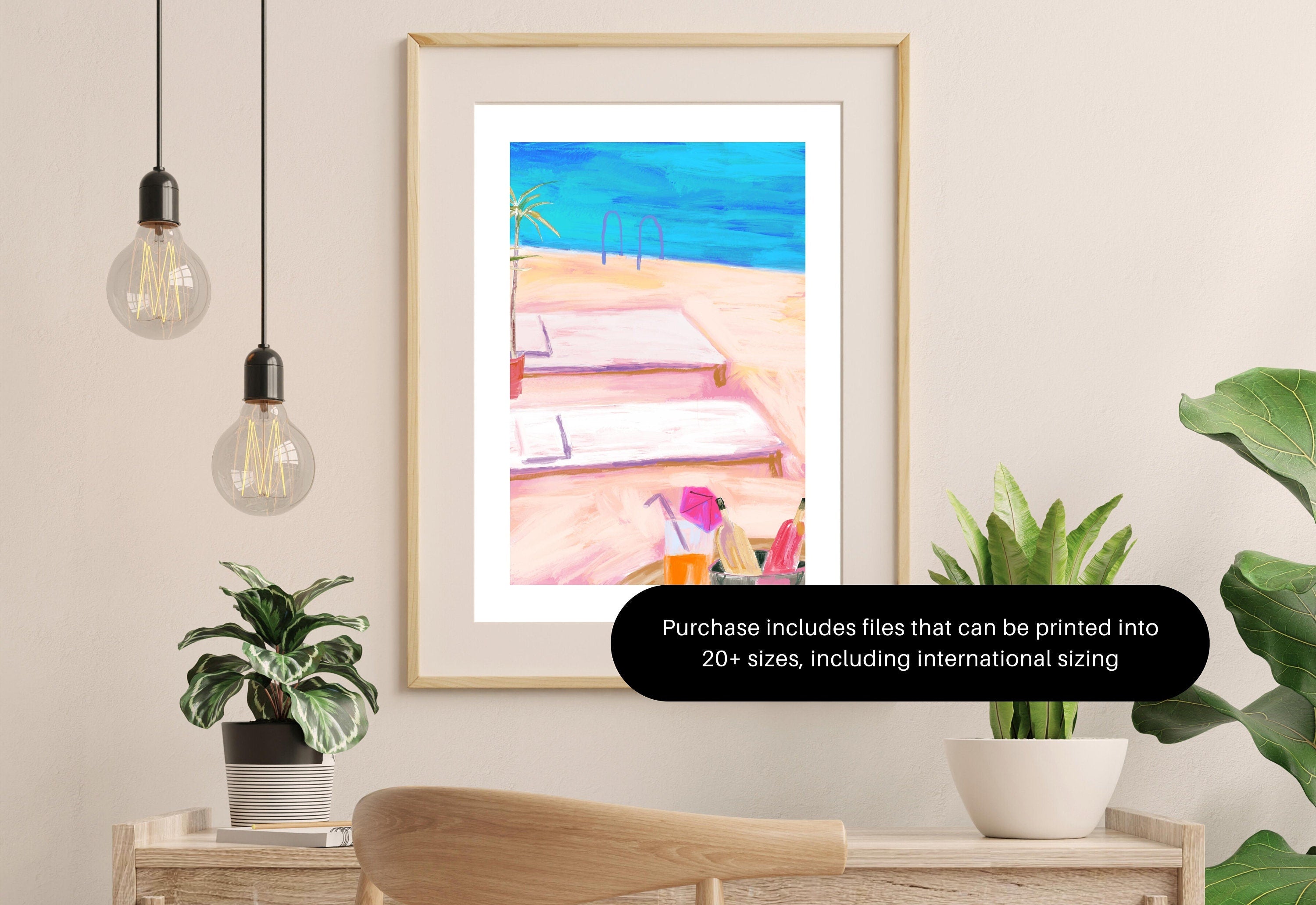 Pool Art Print,Wall Art Print,Digital Downloads,Trendy Art,Beach Art,Retro Downloadable Print,Pink Apartment Painting,1950s Aesthetic