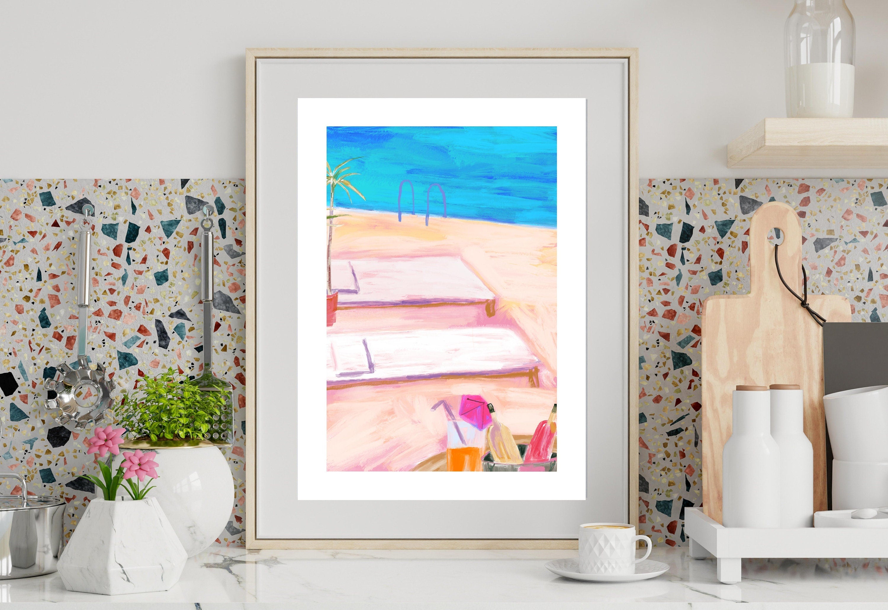 Pool Art Print,Wall Art Print,Digital Downloads,Trendy Art,Beach Art,Retro Downloadable Print,Pink Apartment Painting,1950s Aesthetic