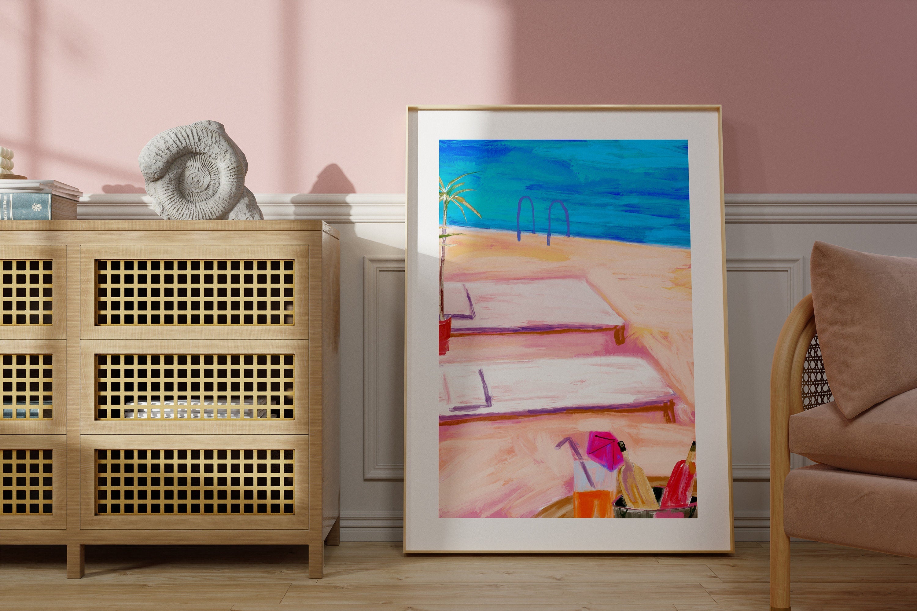 Pool Art Print,Wall Art Print,Digital Downloads,Trendy Art,Beach Art,Retro Downloadable Print,Pink Apartment Painting,1950s Aesthetic