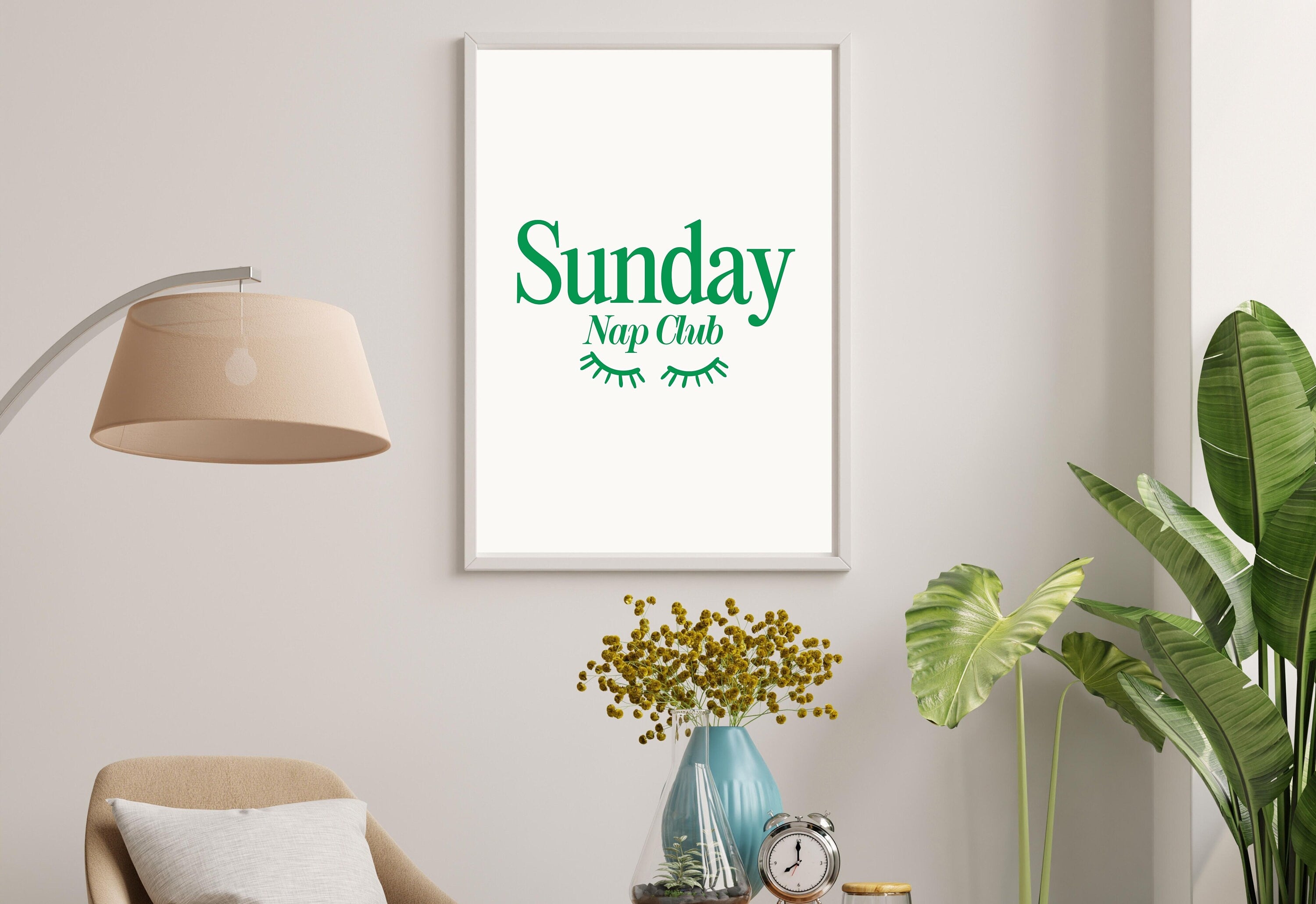 Sunday Nap Club-Large Wall Art-White Wall Print-Retro Cartoon Art-Downloadable Print-Girlie Art Prints-Living Room Decor-Funny Wall Art