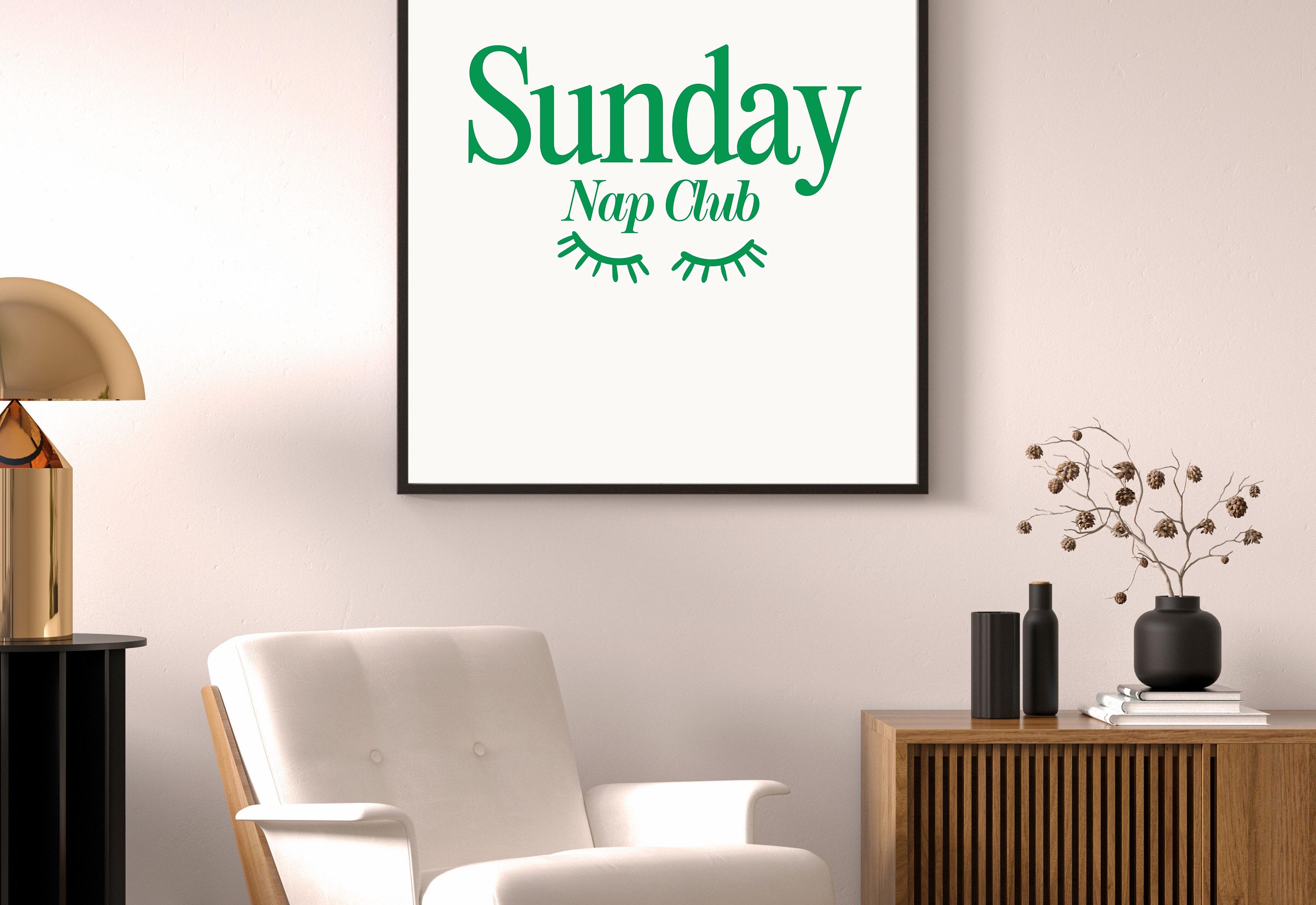 Sunday Nap Club-Large Wall Art-White Wall Print-Retro Cartoon Art-Downloadable Print-Girlie Art Prints-Living Room Decor-Funny Wall Art