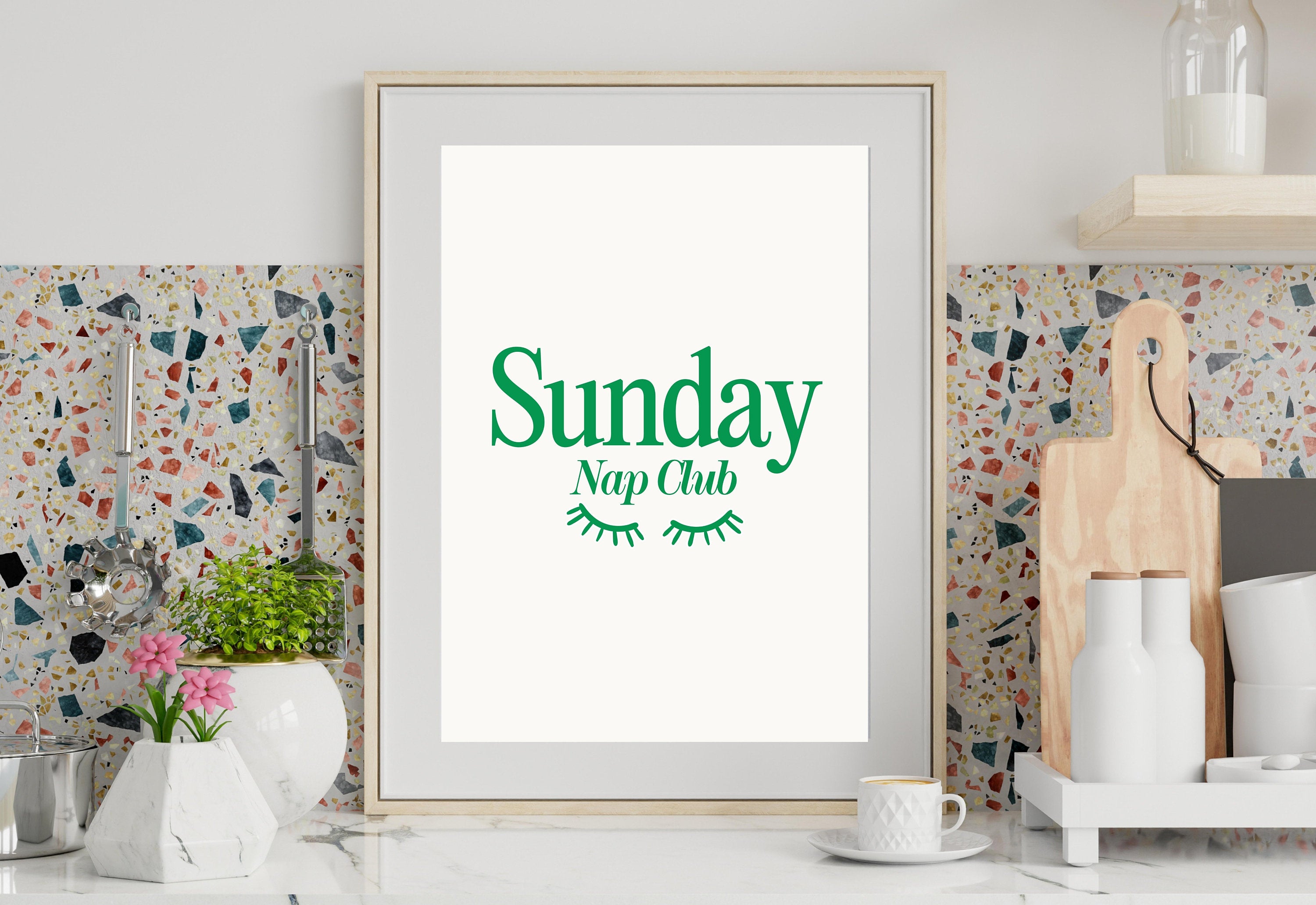 Sunday Nap Club-Large Wall Art-White Wall Print-Retro Cartoon Art-Downloadable Print-Girlie Art Prints-Living Room Decor-Funny Wall Art