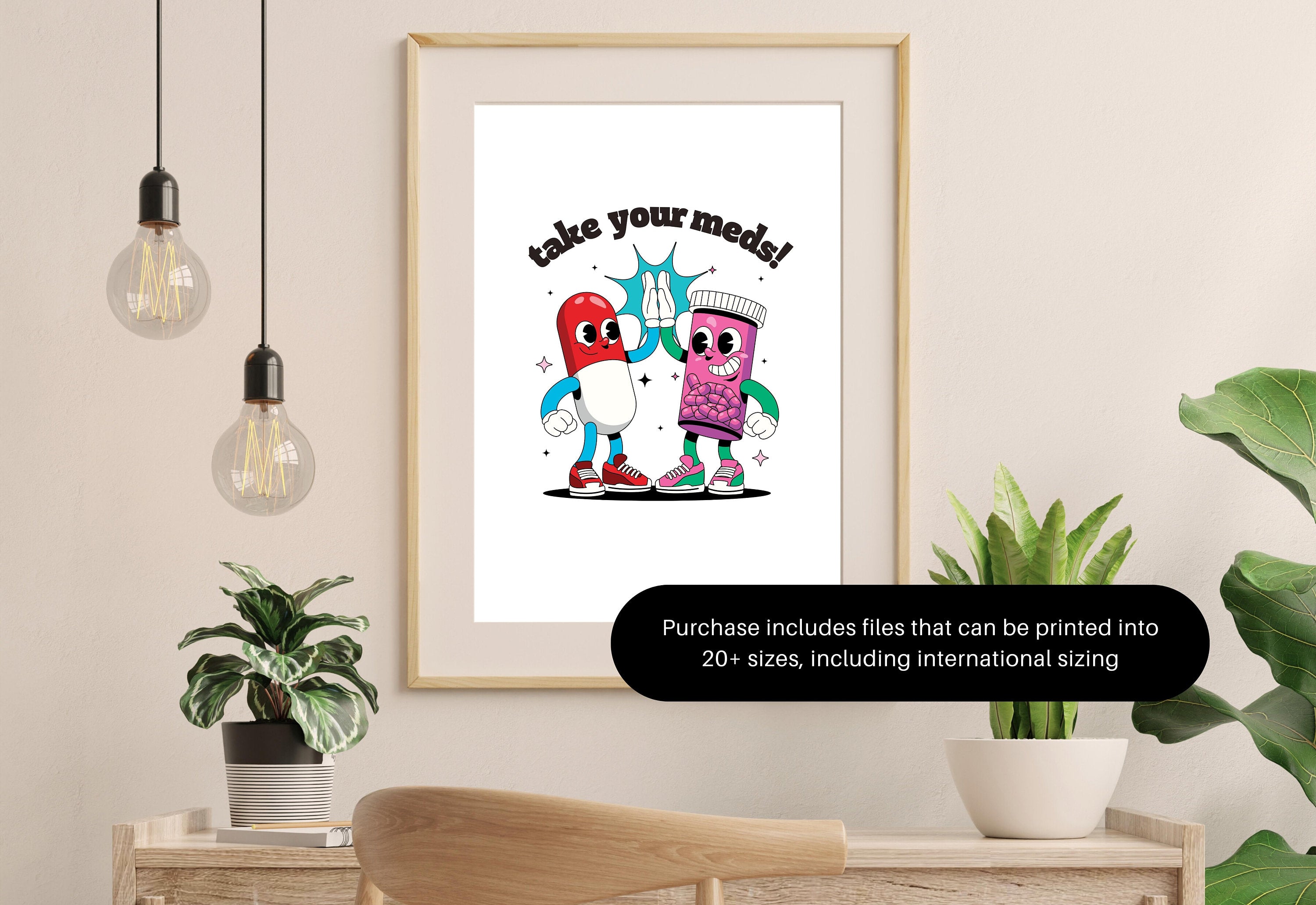 Take Your Meds-Digital Download-Wall Print-Retro Art-Downloadable Print-Trendy Art-70s Art Print-Retro Character-Mental Health Art Print