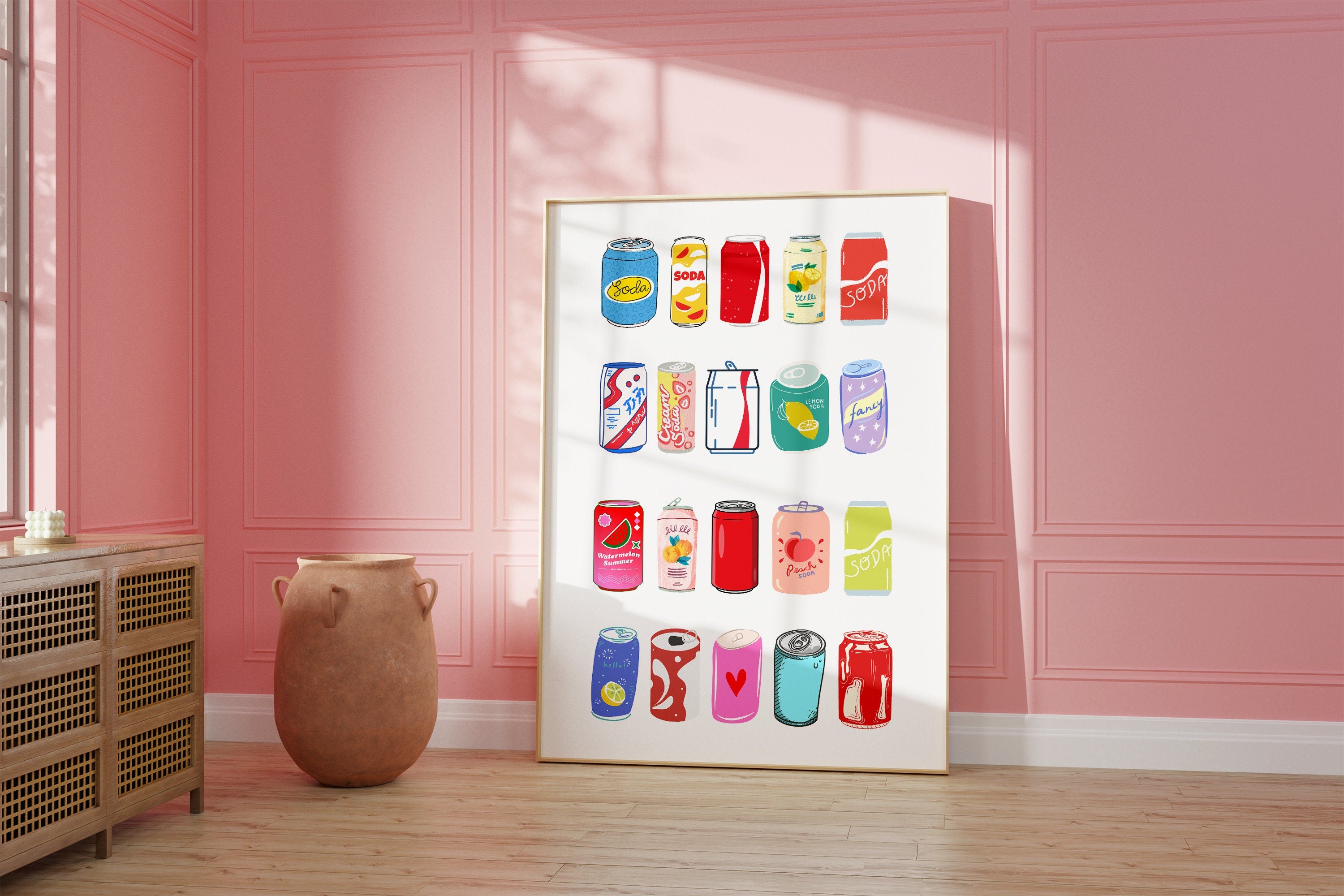 Soda Poster-Diet CokeWall Print-Digital Download-Preppy Pink Prints-Coke Wall Art-Vintage Doll Art-Y2K Aesthetic-Girly Bar Cart Art