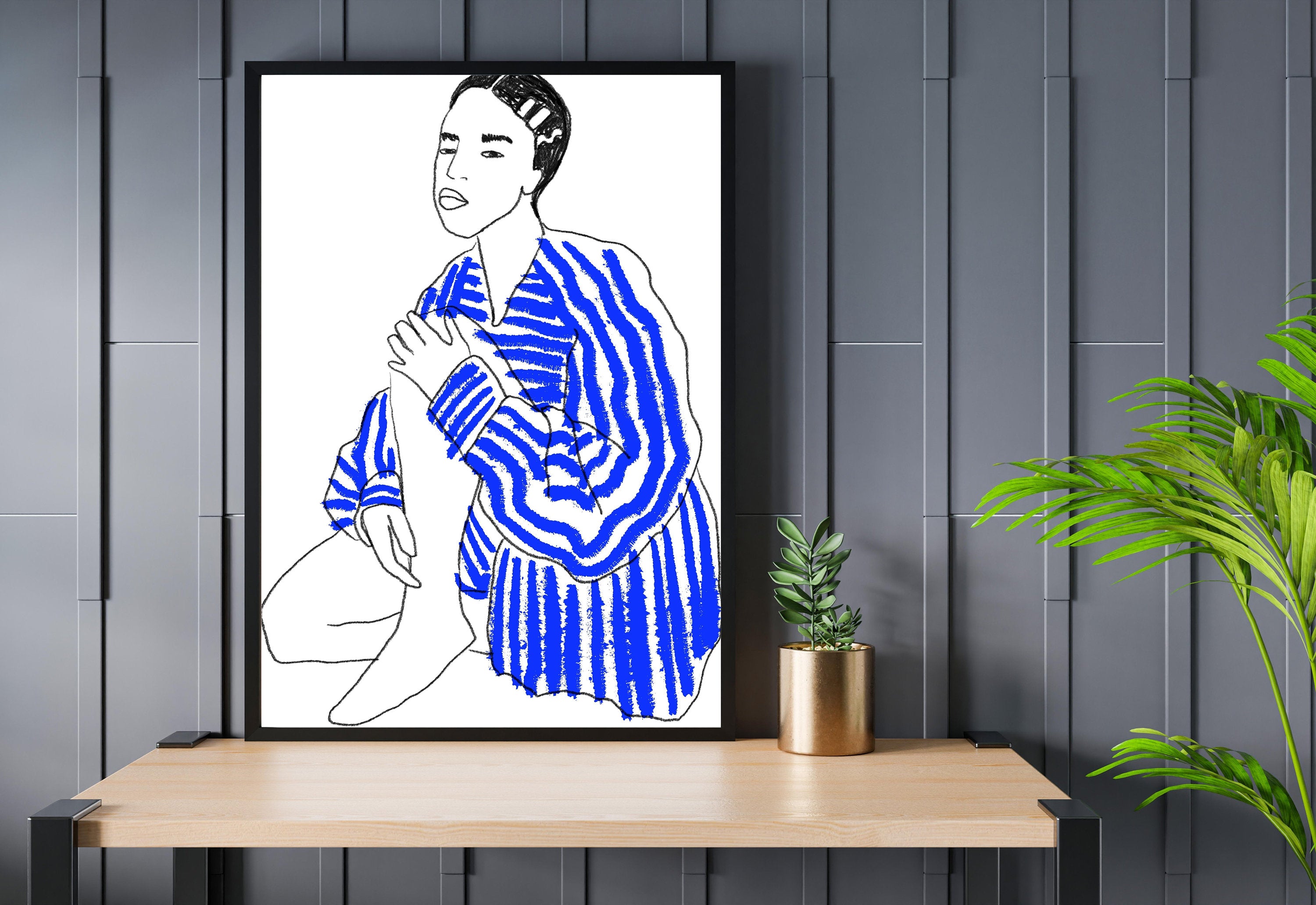 Abstract Woman Digital Art Print framed and hung on a wall, enhancing room decor