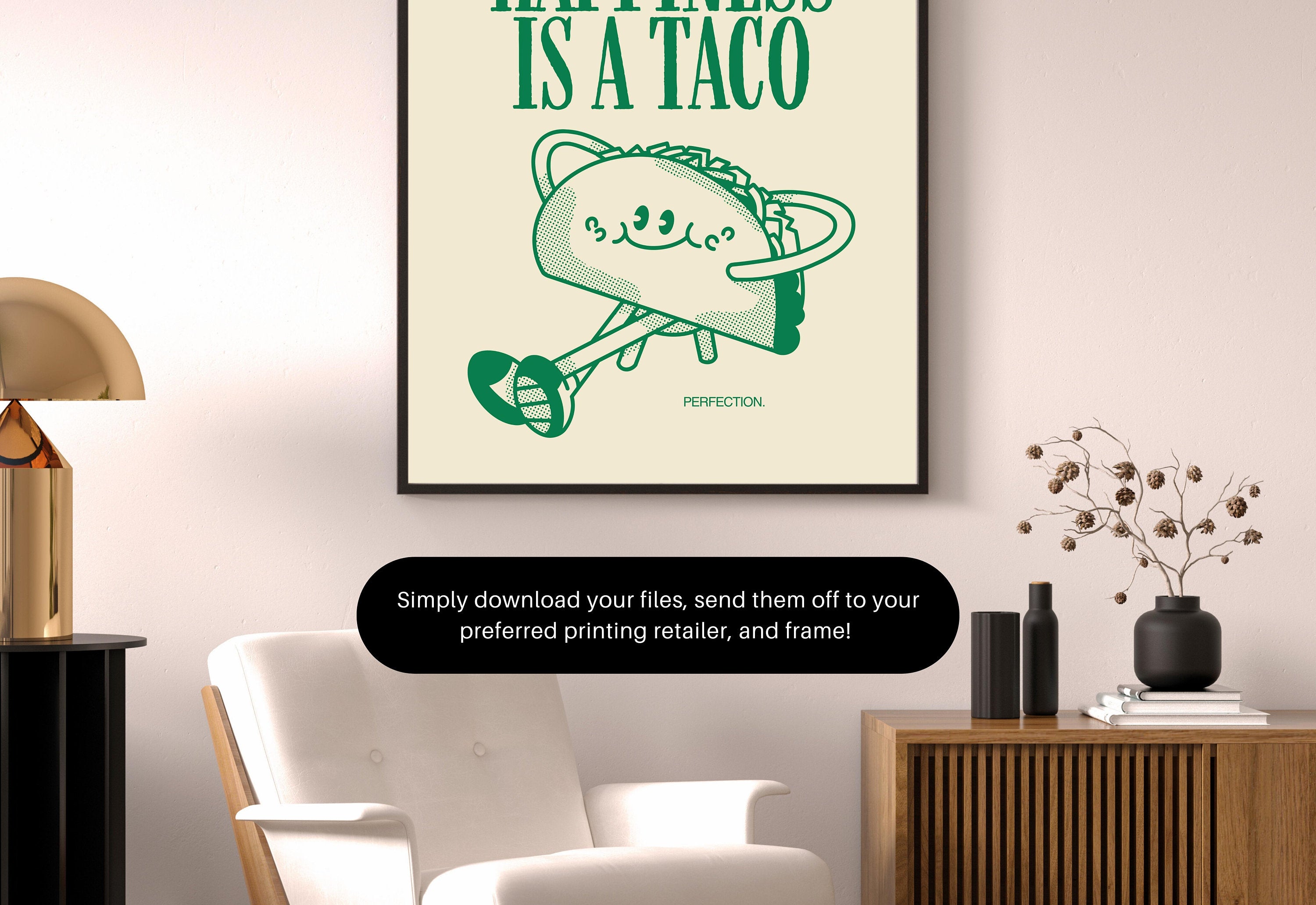 Aesthetic Kitchen Decor, Cute Cooking Art, Kitchen Wall Art Print, Minimalist Cartoon Print, Taco Art Print, Retro Taco Art, Wall Art Print