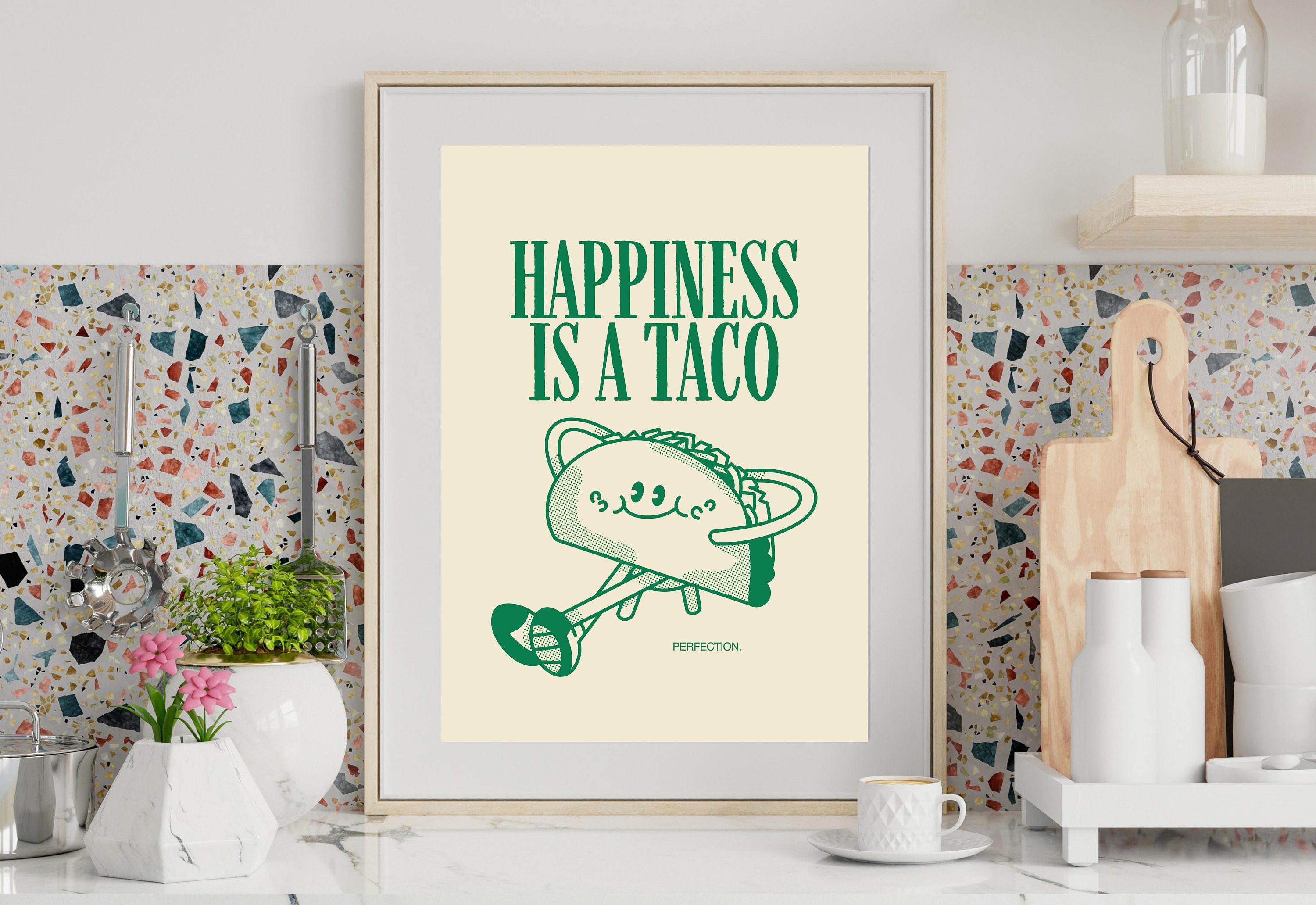 Aesthetic Kitchen Decor, Cute Cooking Art, Kitchen Wall Art Print, Minimalist Cartoon Print, Taco Art Print, Retro Taco Art, Wall Art Print