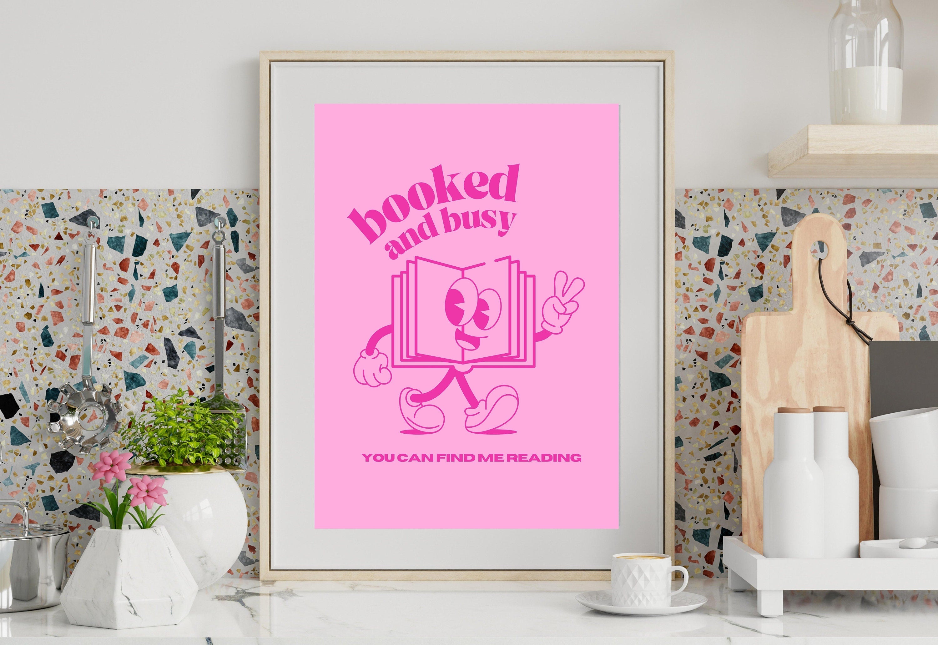 The perfect gift for any bookworm or busy person: the hot pink "Booked and Busy" digital art print