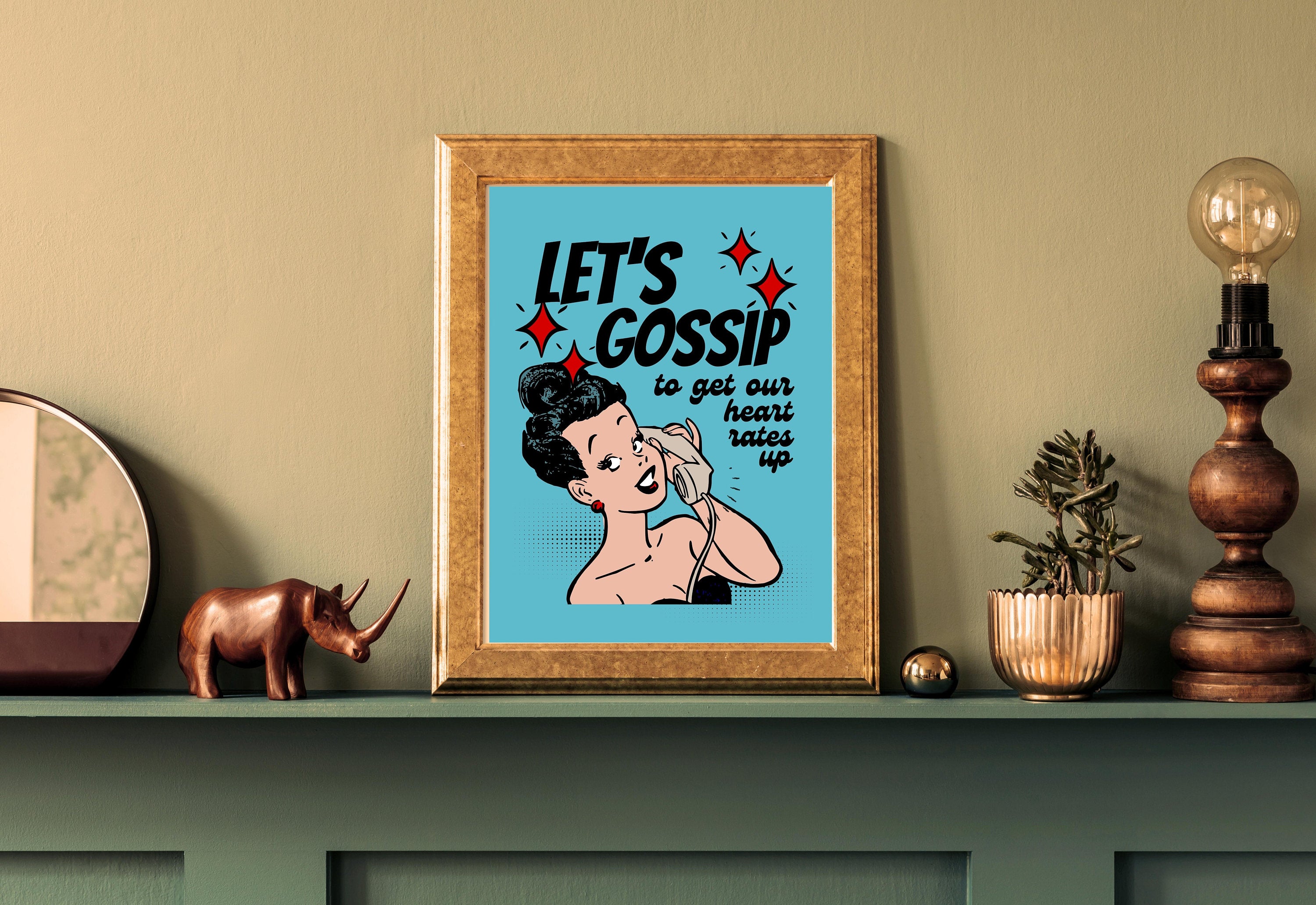 Let's Gossip-Digital Prints-Wall Art Print-Retro Cartoon Art-Downloadable Print-Bar Art Prints-Living Room Decor-Funny Wall Art-Bright Art