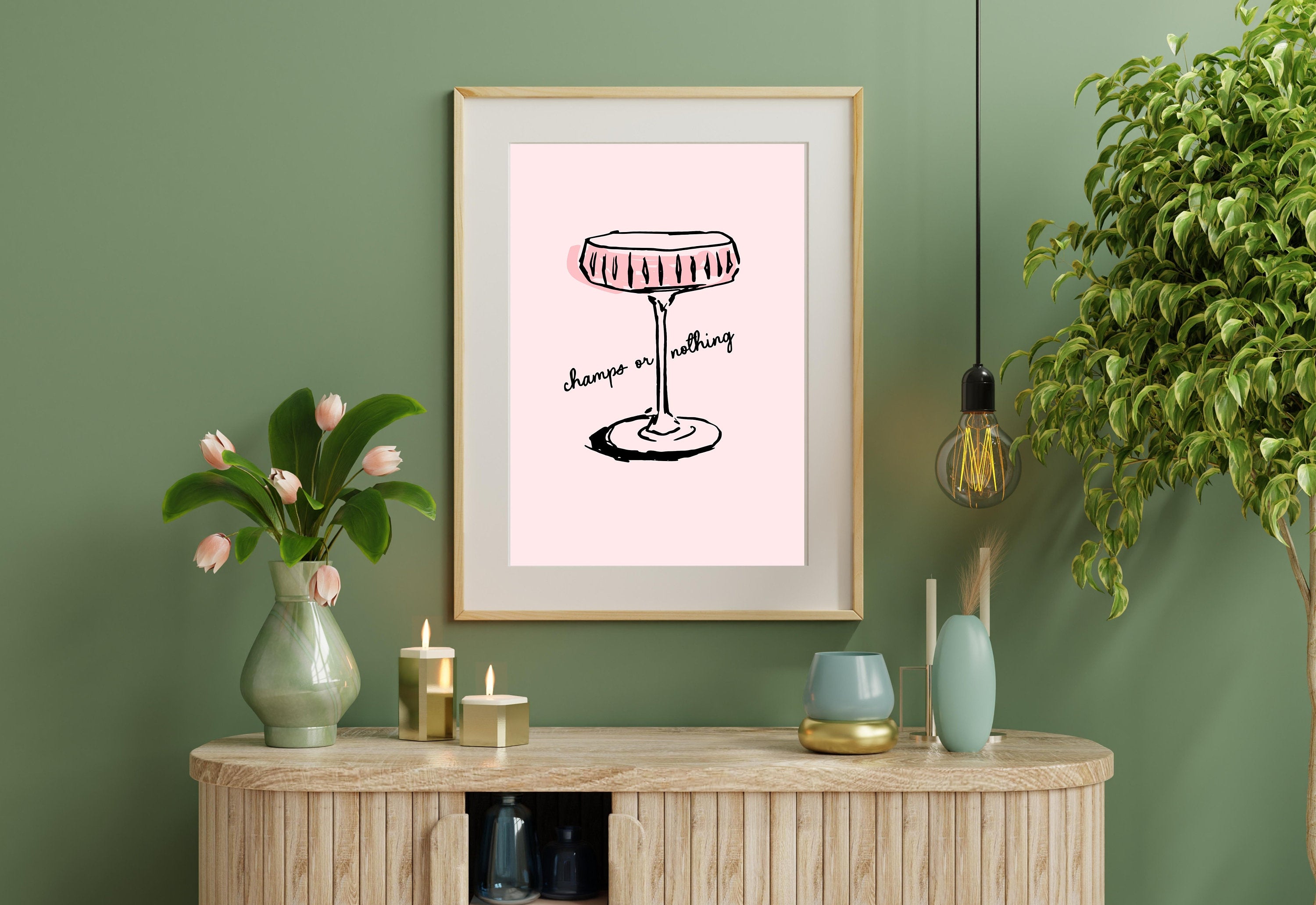 Retro Champagne Poster-Wall Print-Digital Download-Preppy Pink Prints-Barbie Doll Art-Vintage Doll Art-Y2K Aesthetic-Girly Bar Cart Art