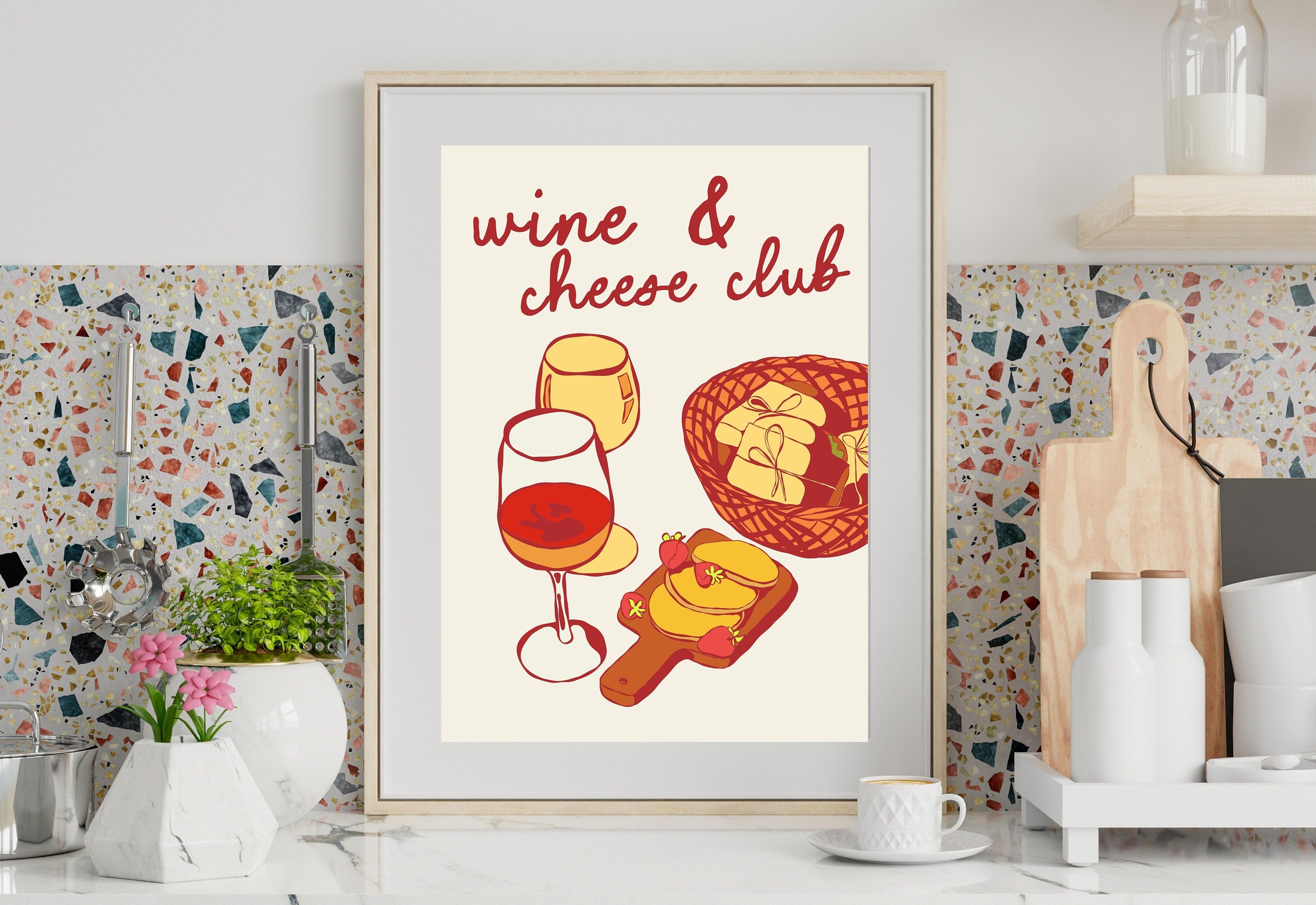 Wine Art Print-Digital Download-Wine Art-Retro Print-Cheers Art Print-Trendy Art-70s Art Print-Girly Art-Cocktail Art-Preppy Pink Bar Art