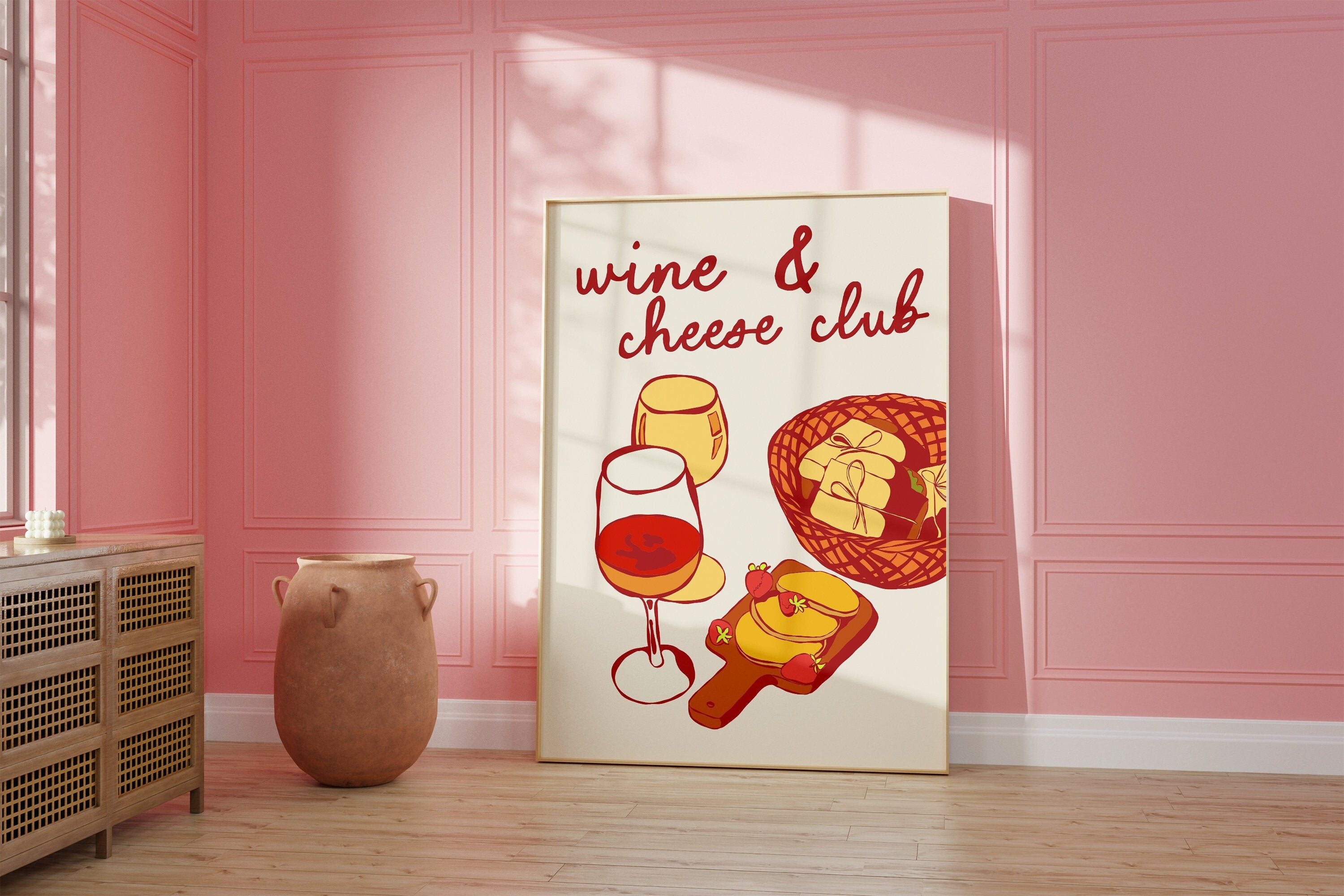 Wine Art Print-Digital Download-Wine Art-Retro Print-Cheers Art Print-Trendy Art-70s Art Print-Girly Art-Cocktail Art-Preppy Pink Bar Art