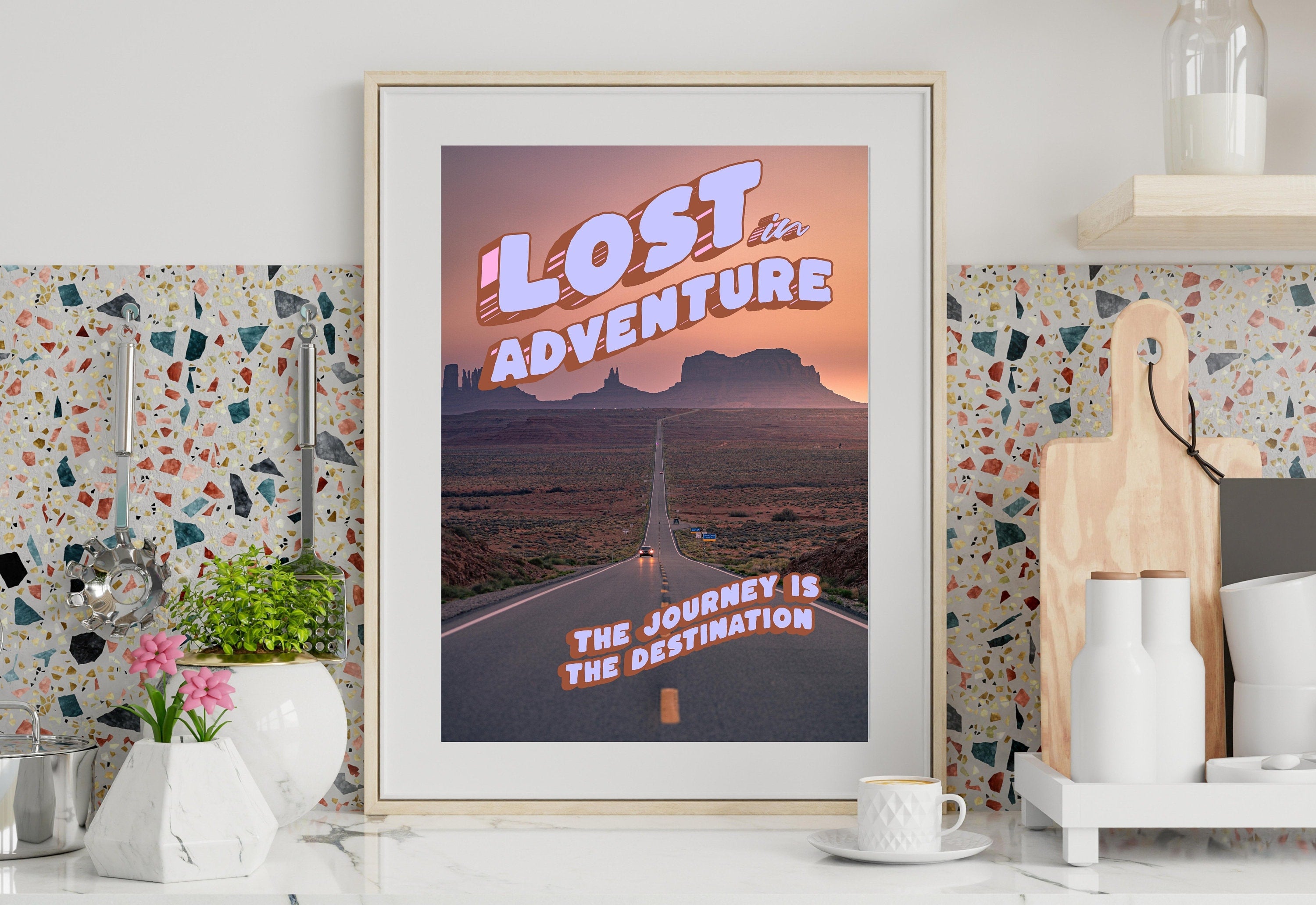 Lost in Adventure Art-Digital Art Prints-Cocktail Wall Art-Retro Photo Prints-Retro Photo Art Print-Preppy Art-Grainy Gradient-Trendy Print