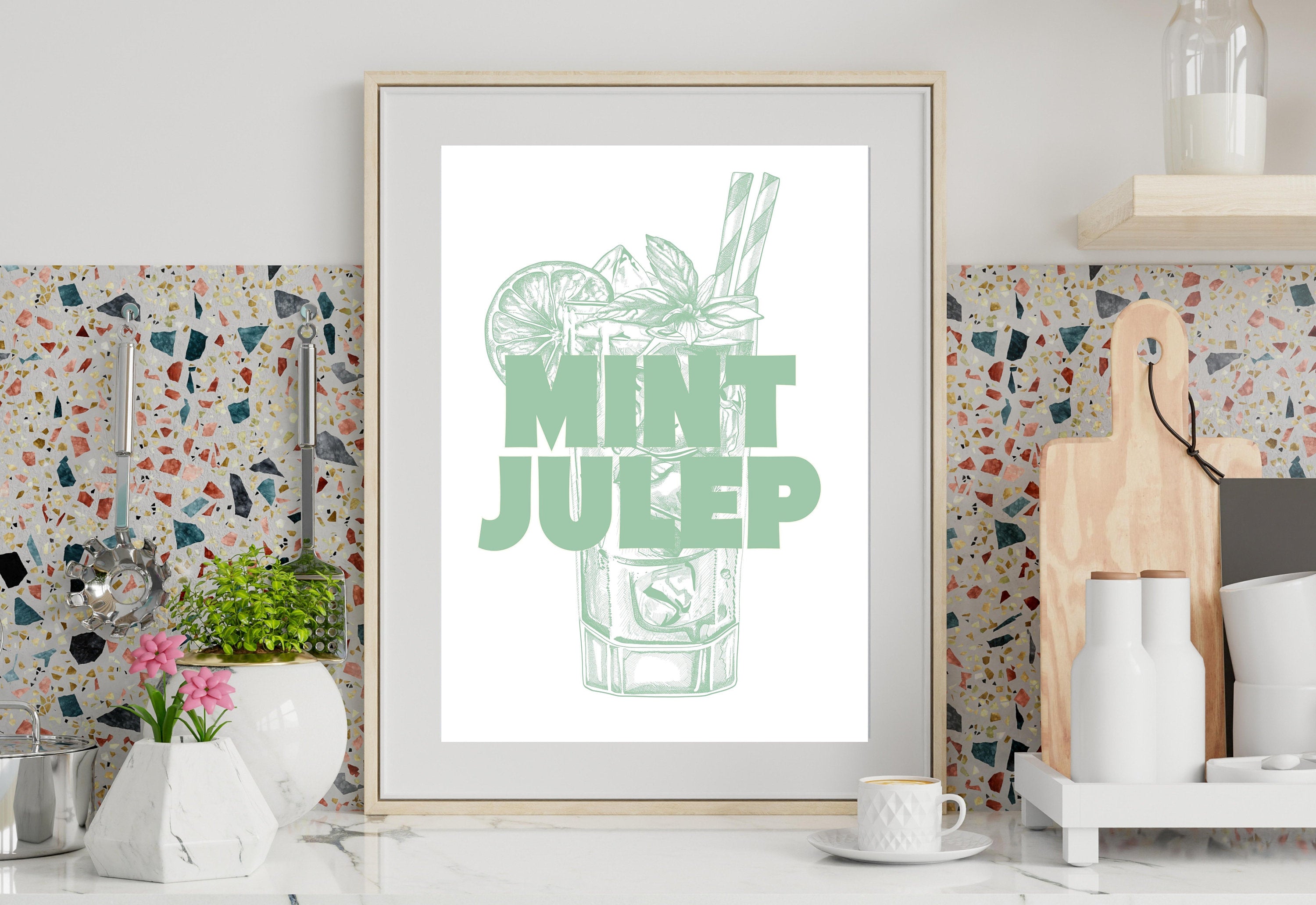 Mint Julep Art-Digital Download-Cocktail Art-Retro Print-Cheers Art Print-Trendy Art-70s Art Print-Girly Art-Cocktail Art-Trendy Bar Art