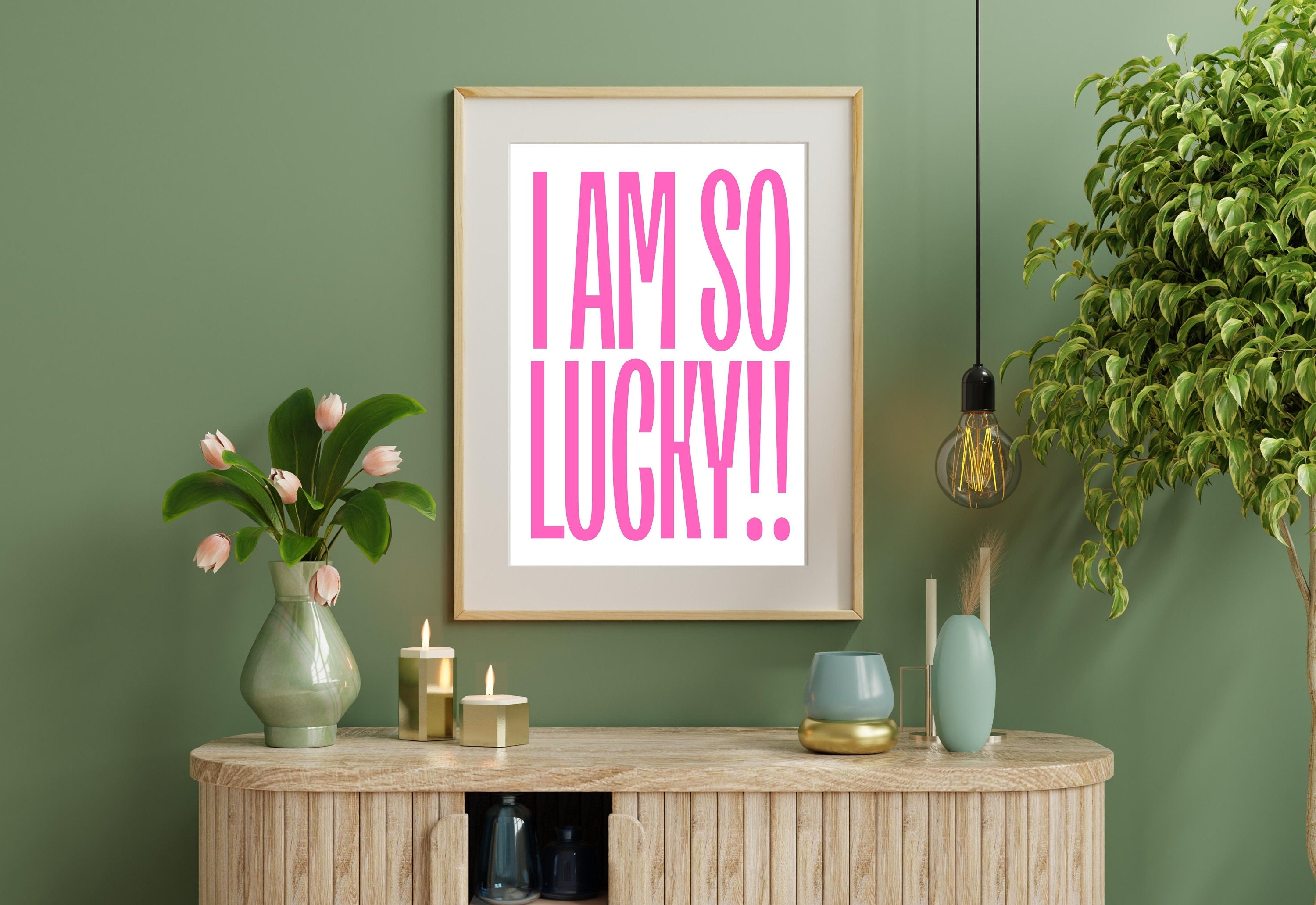 Lucky Girl Quote,Retro Posters,Lucky Girl Syndrome Art,Trendy Wall Art,Aesthetic Print,Dorm Art,Pink Large Art, Wall Art Prints