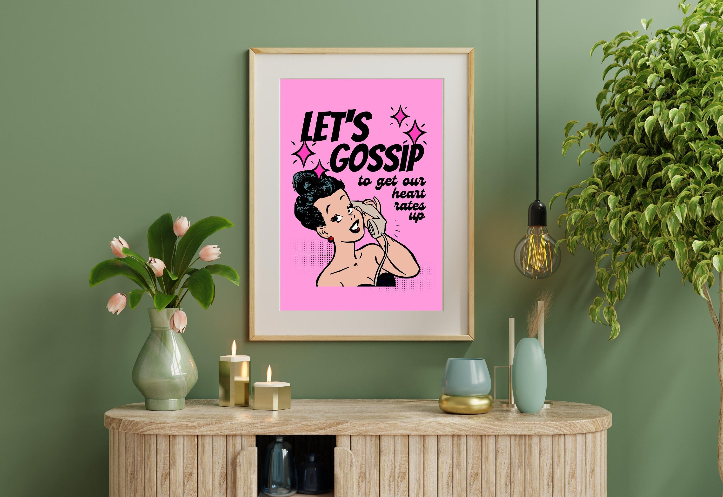 Let's Gossip-Digital Prints-Wall Art Print-Retro Cartoon Art-Downloadable Print-Bar Art Prints-Living Room Decor-Funny Wall Art-Bright Art