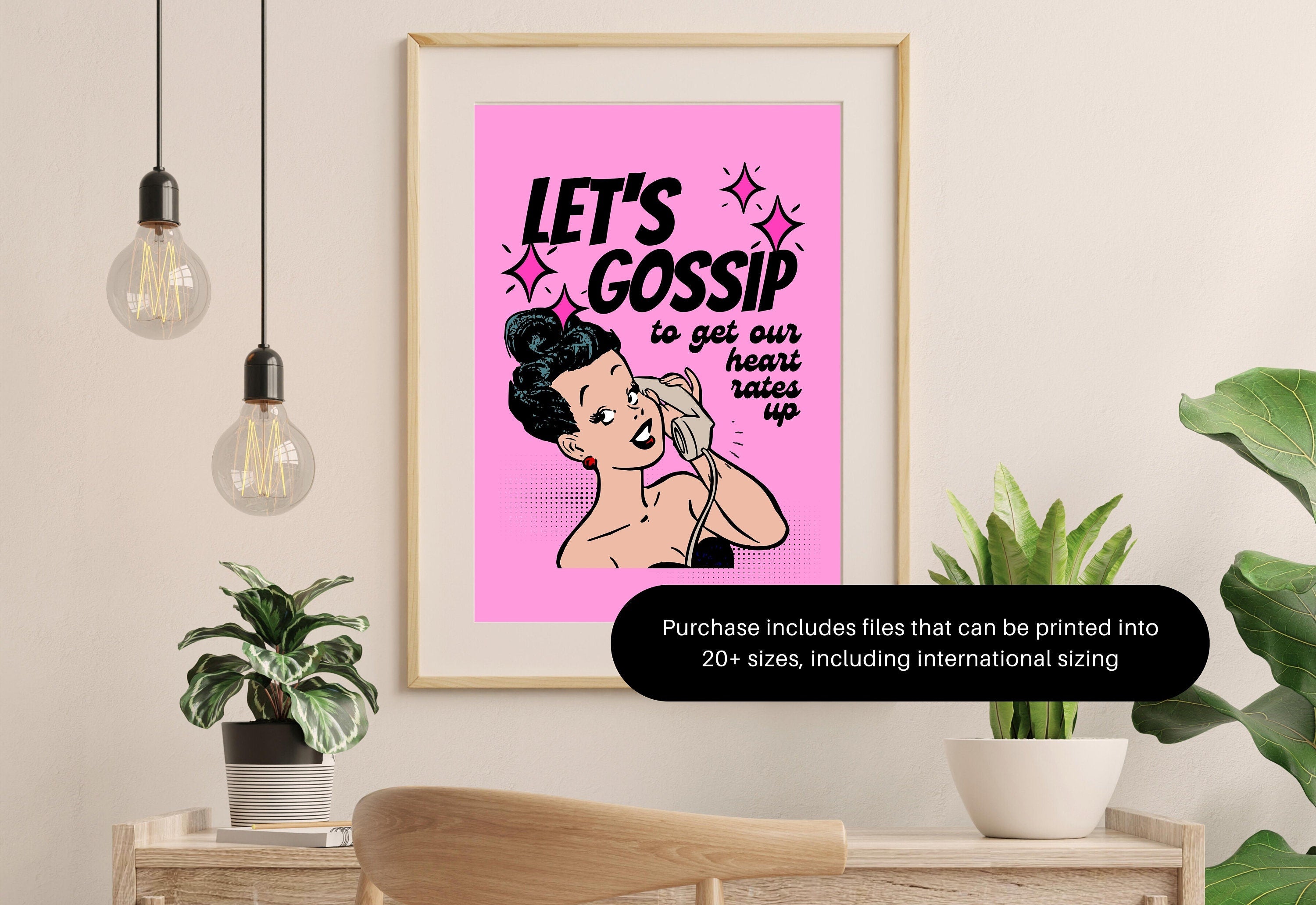 Let's Gossip-Digital Prints-Wall Art Print-Retro Cartoon Art-Downloadable Print-Bar Art Prints-Living Room Decor-Funny Wall Art-Bright Art