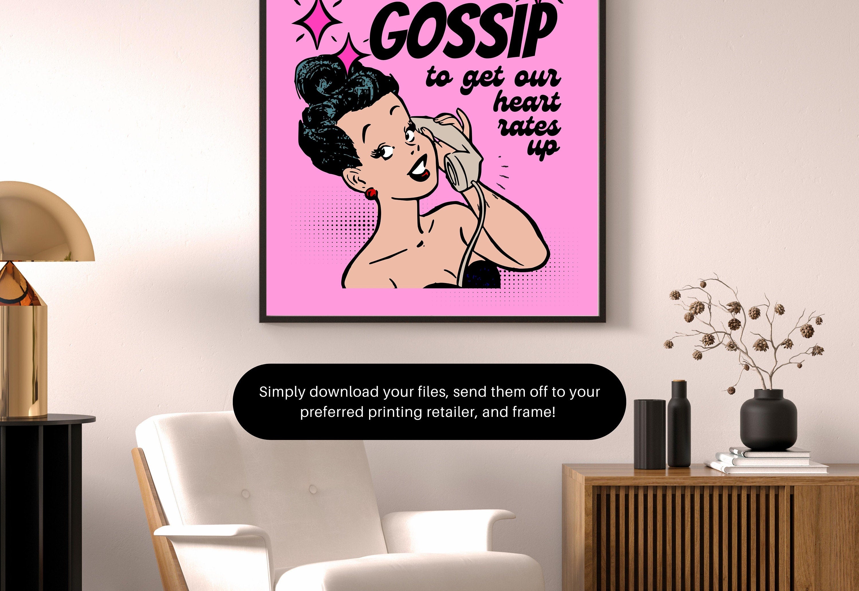 Let's Gossip-Digital Prints-Wall Art Print-Retro Cartoon Art-Downloadable Print-Bar Art Prints-Living Room Decor-Funny Wall Art-Bright Art