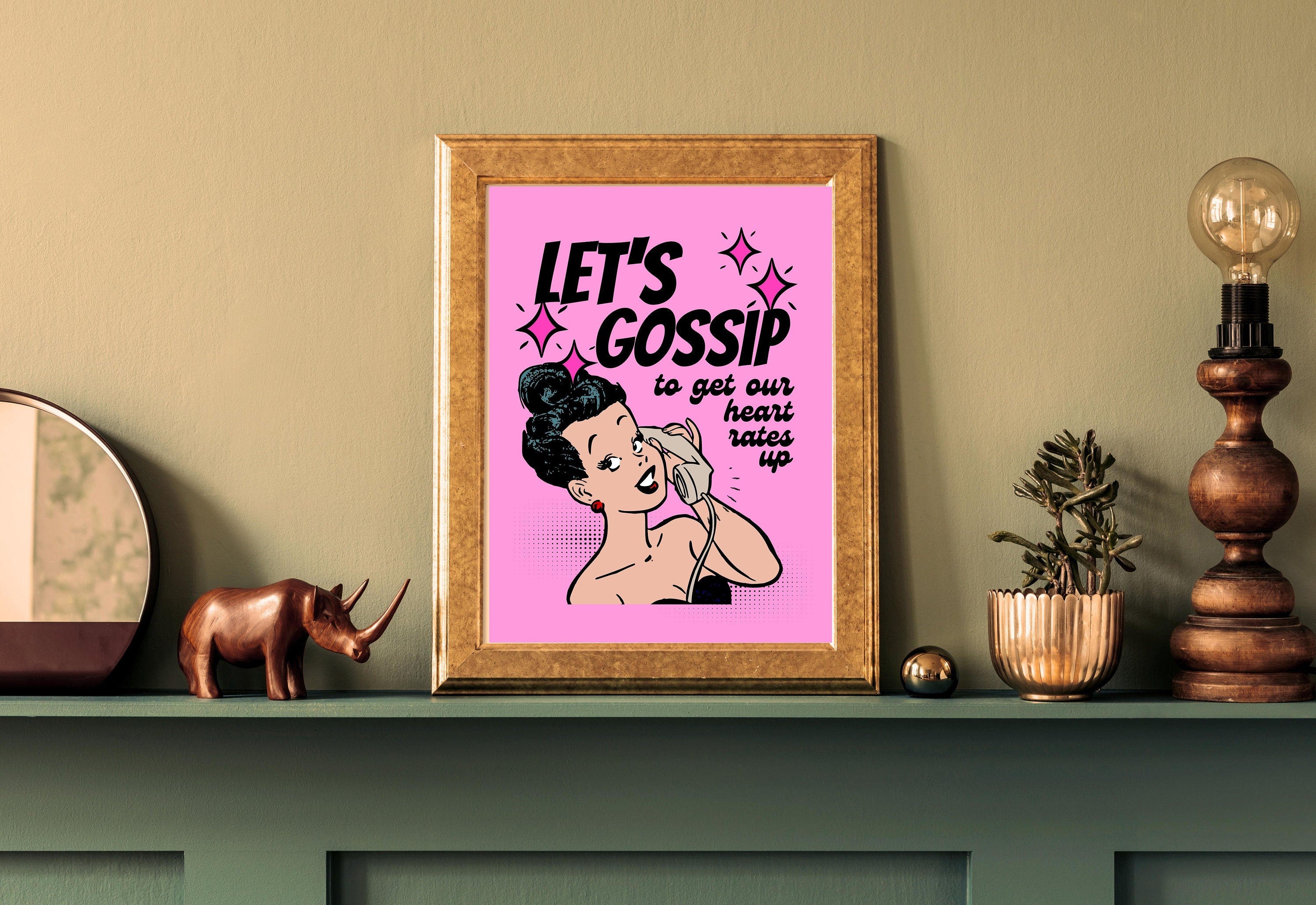 Let's Gossip-Digital Prints-Wall Art Print-Retro Cartoon Art-Downloadable Print-Bar Art Prints-Living Room Decor-Funny Wall Art-Bright Art