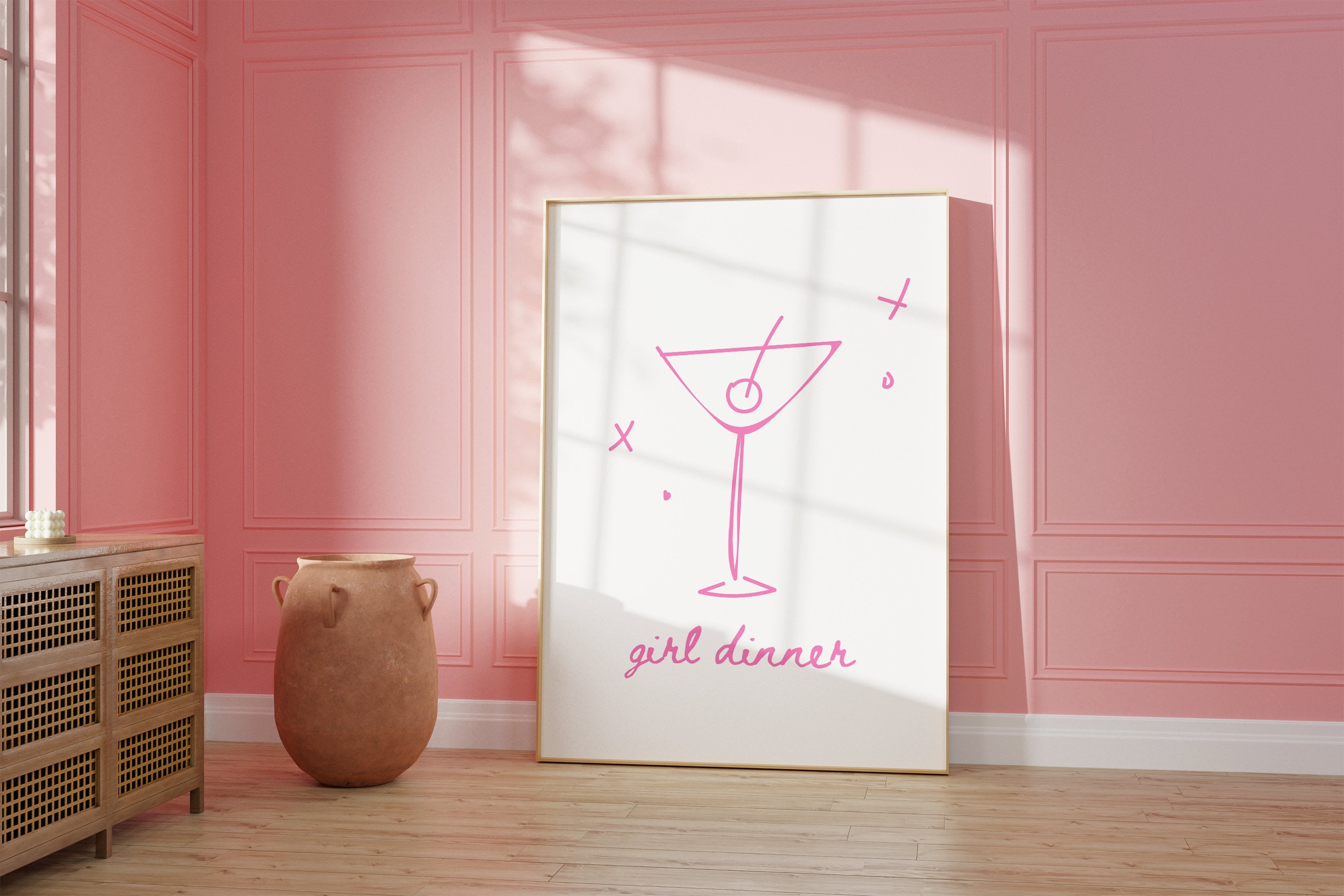 Girl Dinner Art-Digital Download-Martini Art-Retro Print-Cheers Print-Trendy Art-Minimalist Art Print-Girly Art-Cocktail Art-Bar Cart Art