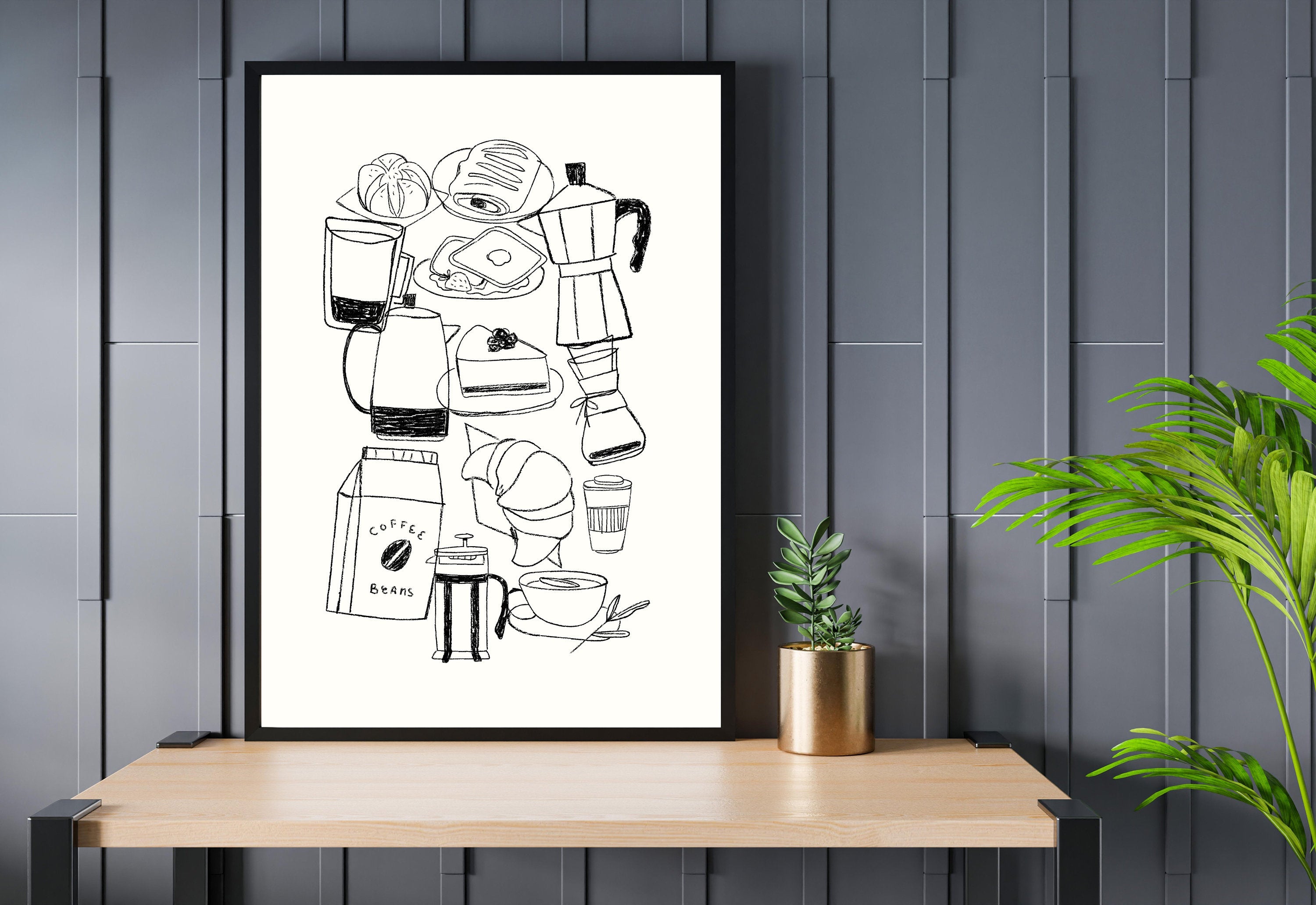 Coffee Sketch Art-Digital Prints-Retro Art Quote-Office Art-Kitchen Art-Coffee Art Print-Coffee doodle Print-Retro Wall Art