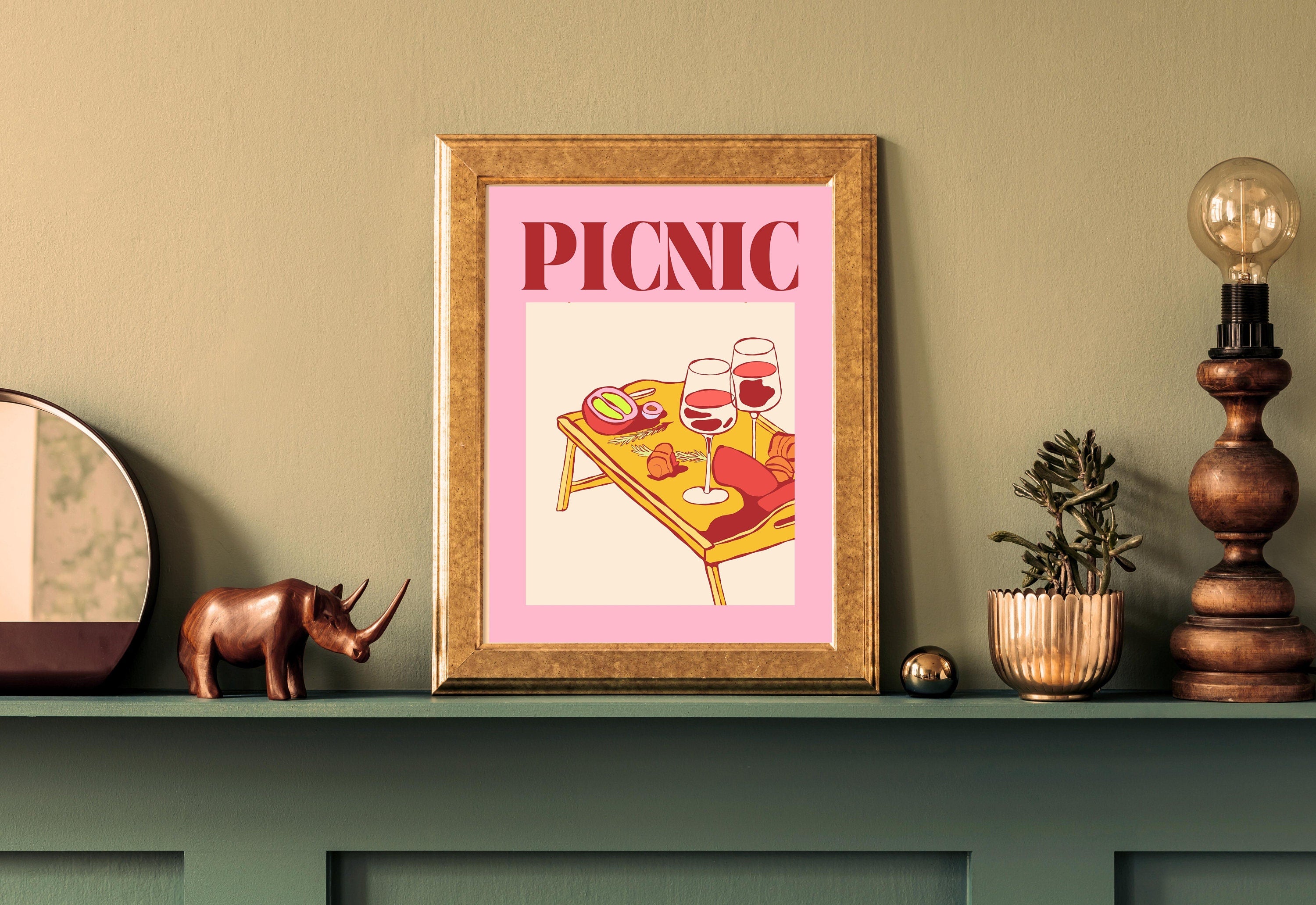 Picnic Art Print-Digital Download-Simple Art-Retro Print-Cheers Art Print-Trendy Art-70s Art-Girly Art-Cocktail Art-Preppy Bar Cart Art