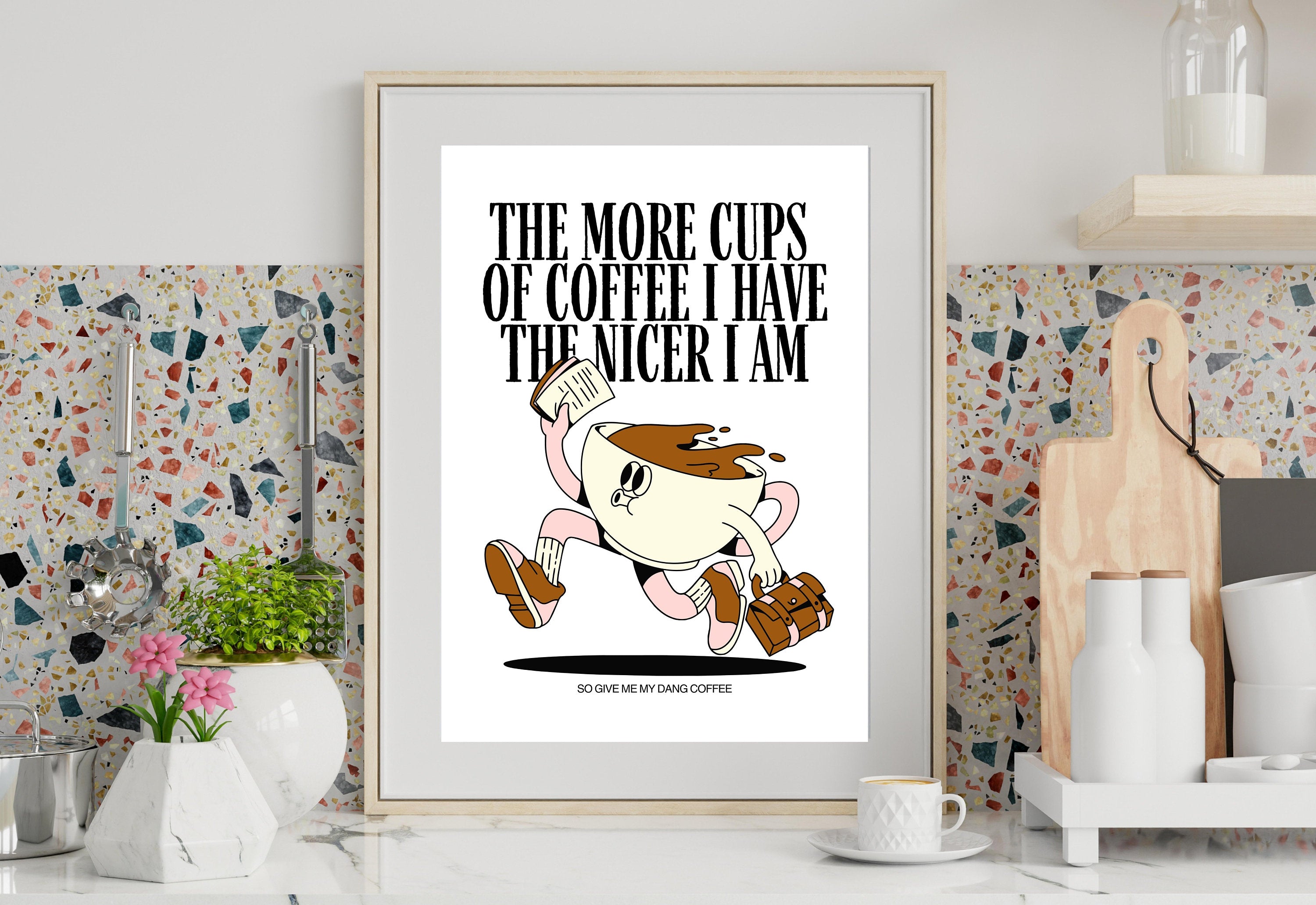 Coffee Art,Kitchen Art,Downloadable Print,Cartoon Art Print,Retro Character Art,Trendy Posters,Vintage Mascot Art,Cute Positive Art