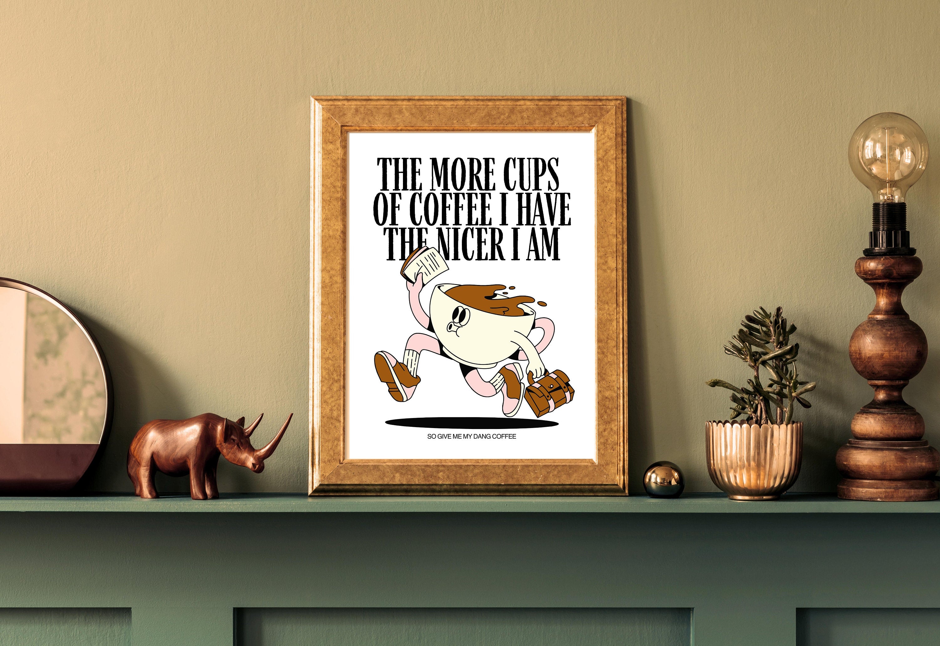 Coffee Art,Kitchen Art,Downloadable Print,Cartoon Art Print,Retro Character Art,Trendy Posters,Vintage Mascot Art,Cute Positive Art