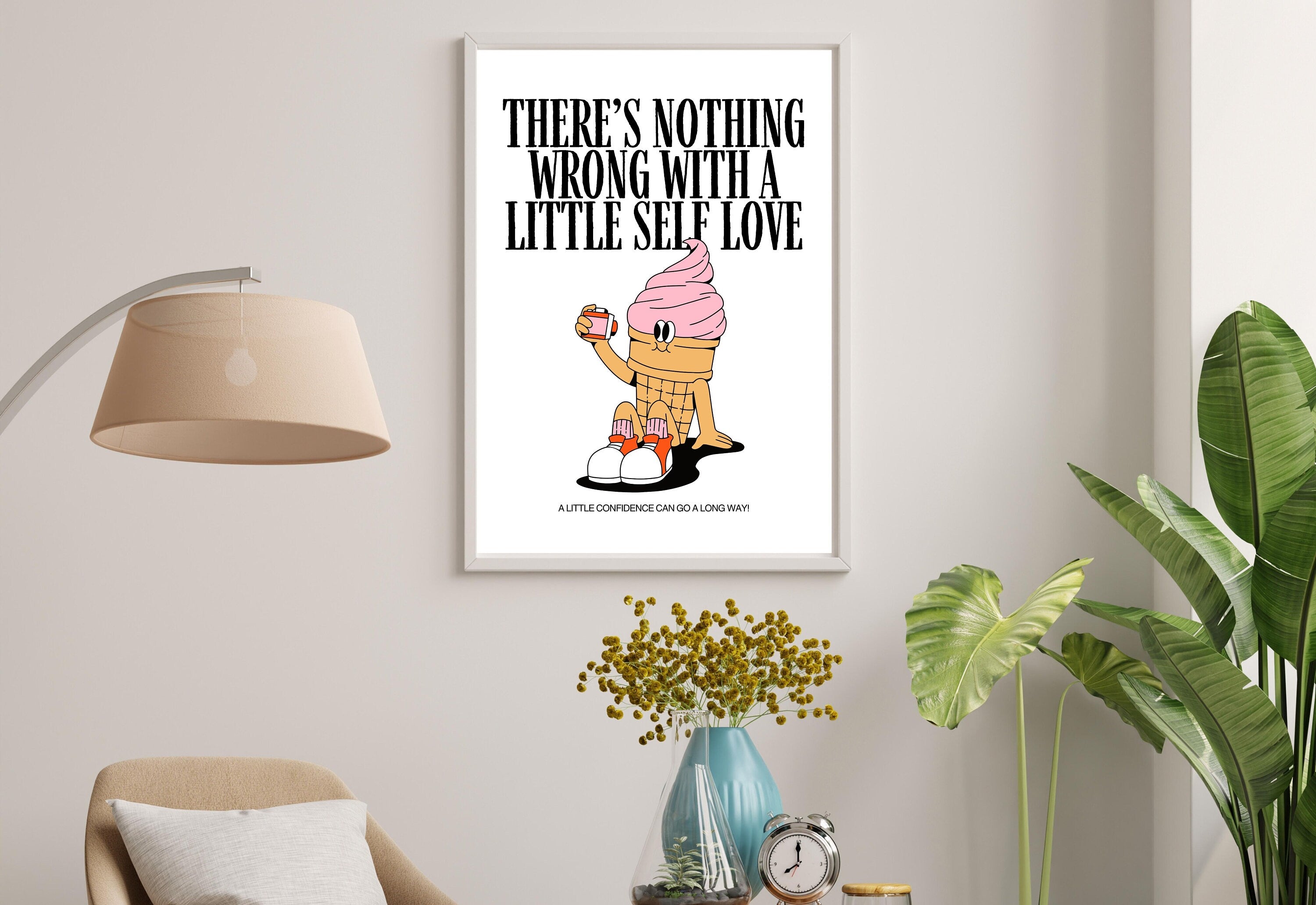 Retro Cartoon-Digital Prints-Digital Wall Art-Minimal Art-Ice cream Art Print-Ice Cream Art-Kitchen Art Prints-Minimal Kitchen Art-Self Love