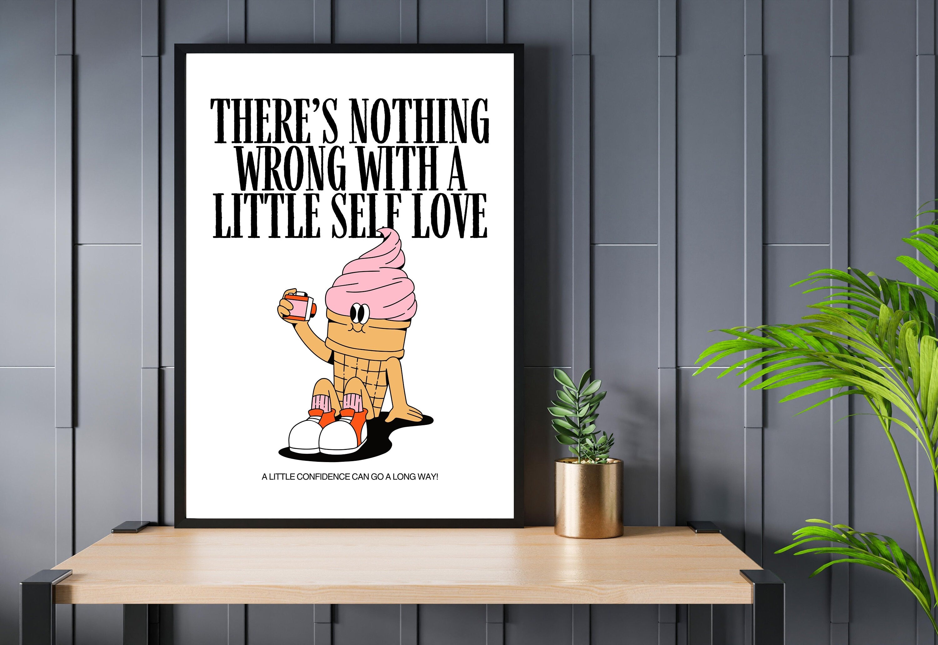 Retro Cartoon-Digital Prints-Digital Wall Art-Minimal Art-Ice cream Art Print-Ice Cream Art-Kitchen Art Prints-Minimal Kitchen Art-Self Love