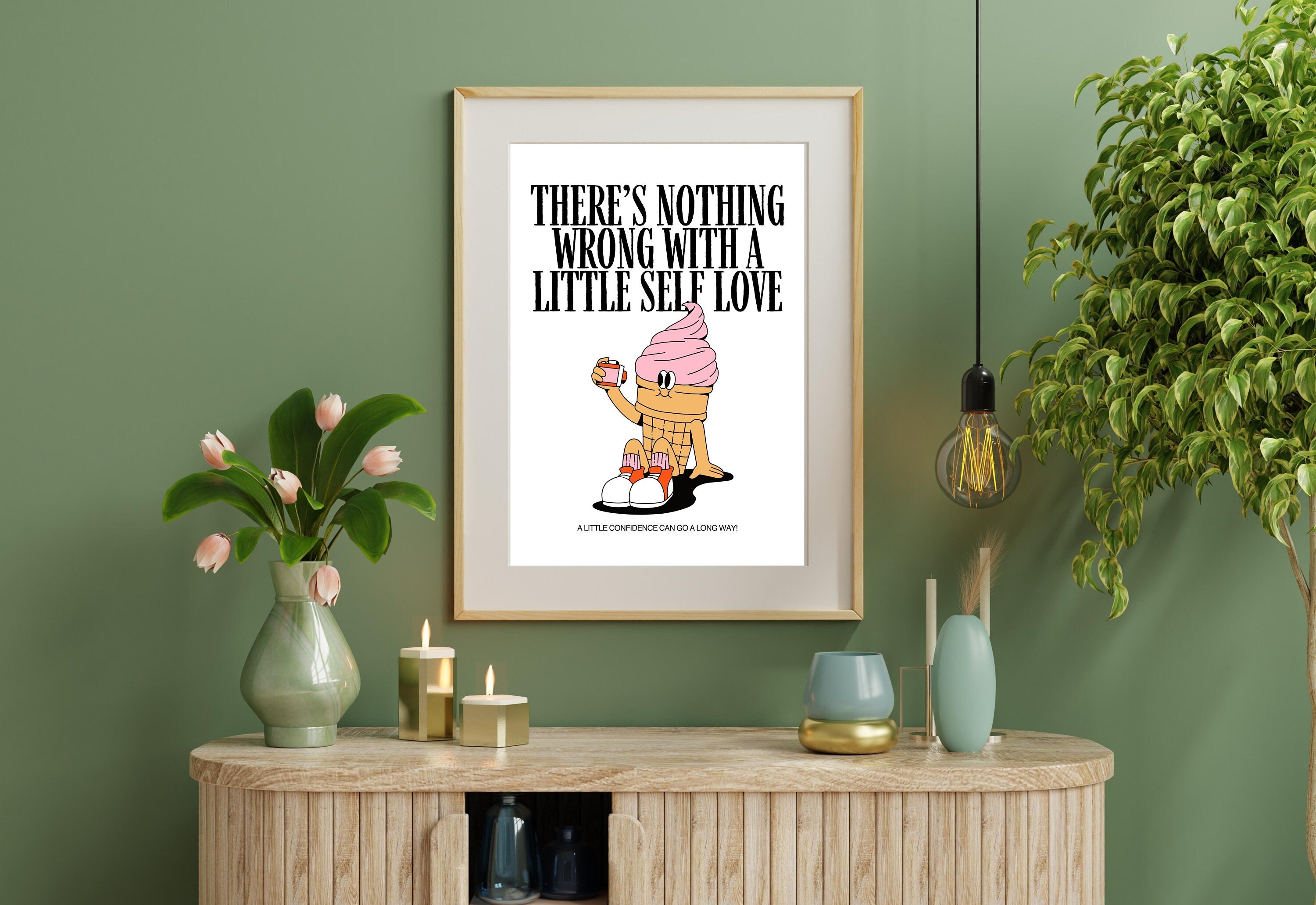 Retro Cartoon-Digital Prints-Digital Wall Art-Minimal Art-Ice cream Art Print-Ice Cream Art-Kitchen Art Prints-Minimal Kitchen Art-Self Love