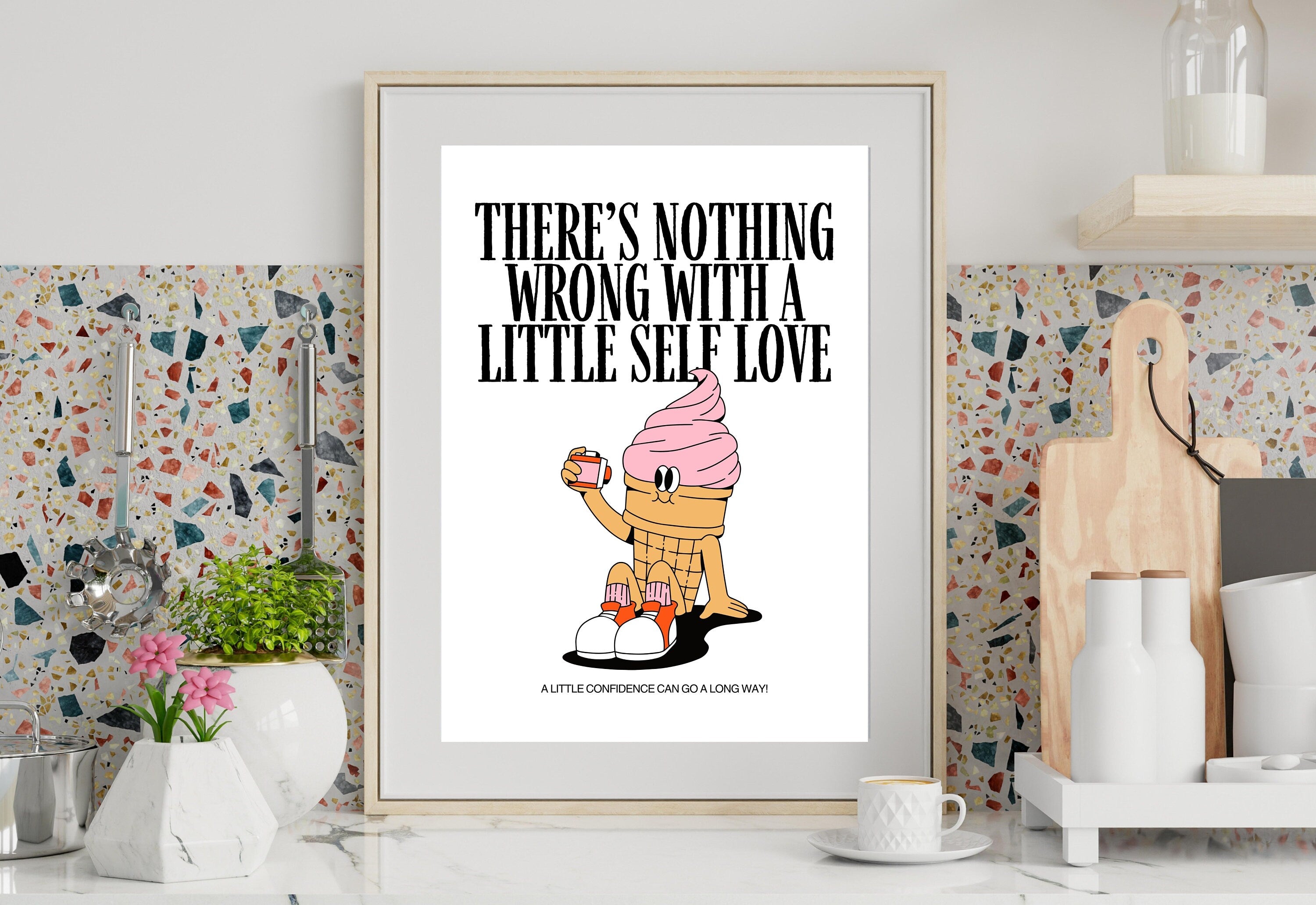 Retro Cartoon-Digital Prints-Digital Wall Art-Minimal Art-Ice cream Art Print-Ice Cream Art-Kitchen Art Prints-Minimal Kitchen Art-Self Love